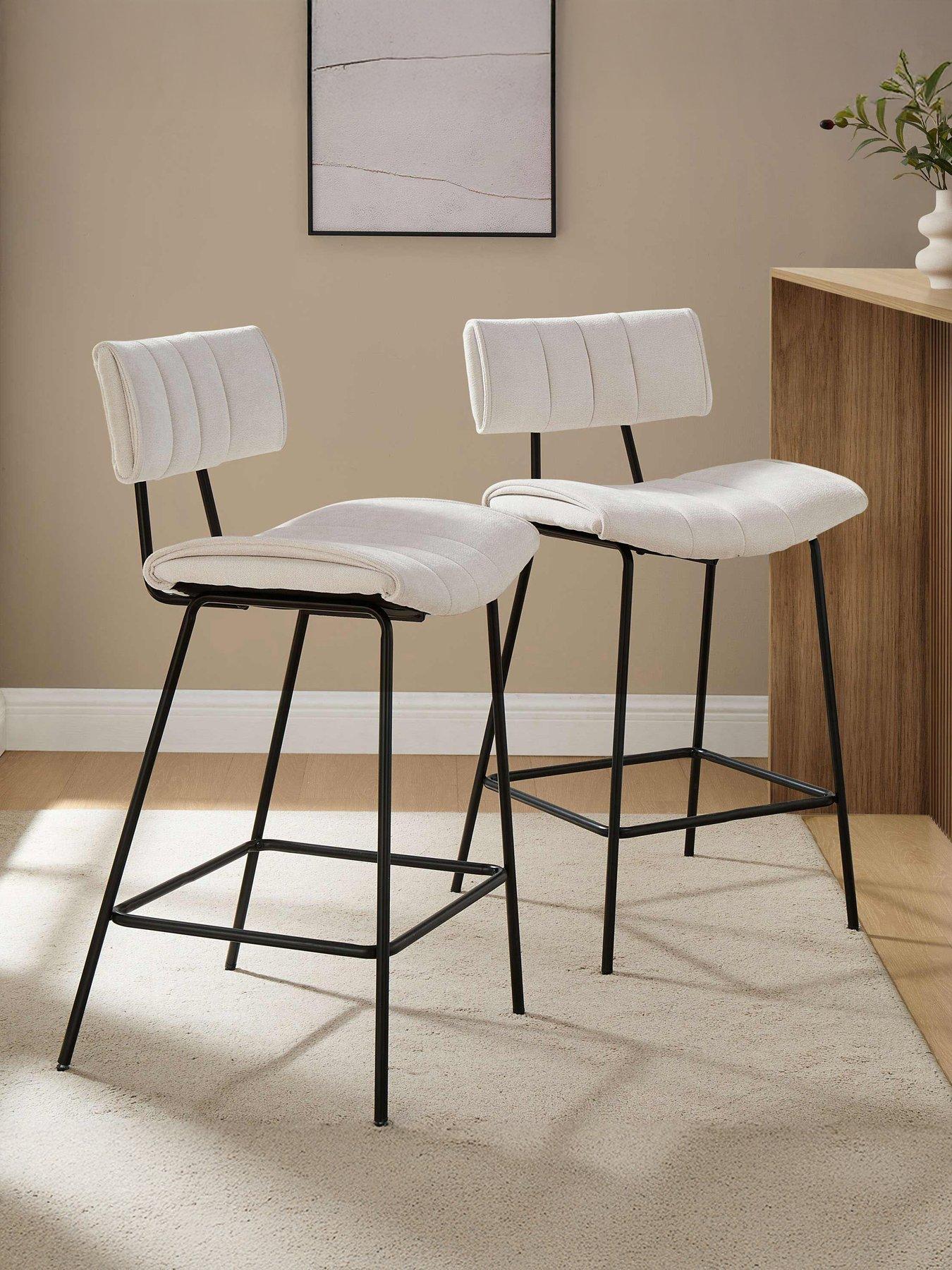 Image 1 of 6 of Dusk Fearne Set of 2 Barstools - Ivory Chenille