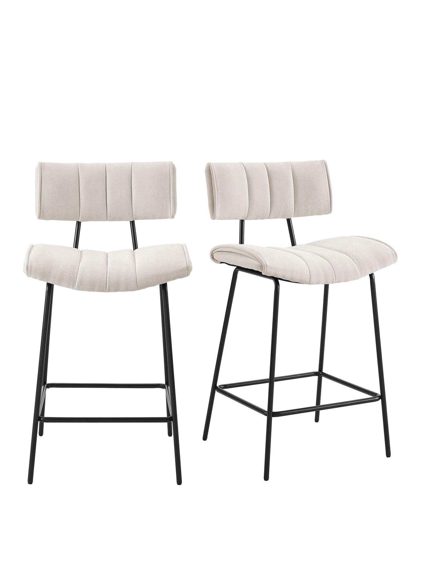 Image 2 of 6 of Dusk Fearne Set of 2 Barstools - Ivory Chenille