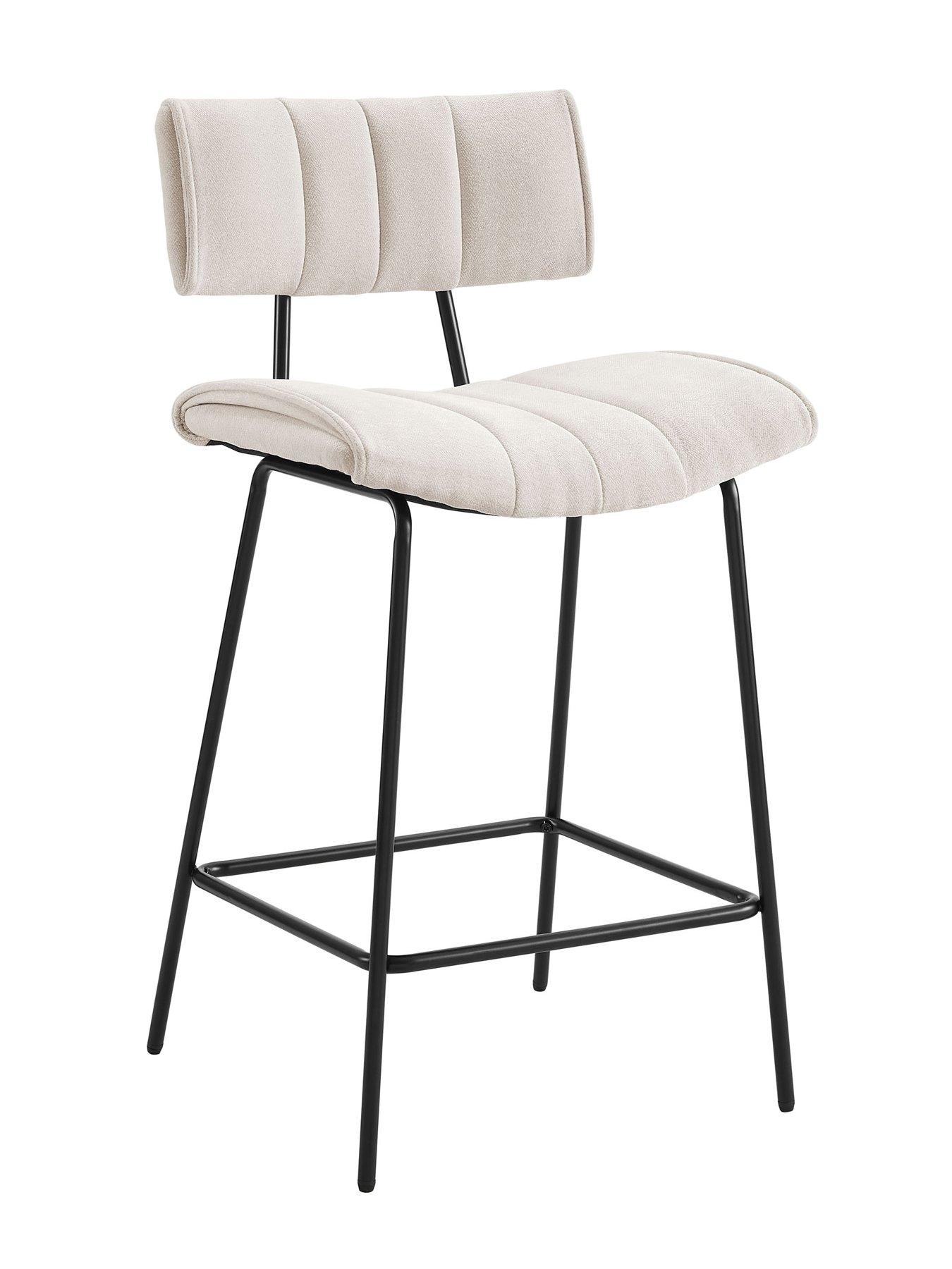 Image 3 of 6 of Dusk Fearne Set of 2 Barstools - Ivory Chenille