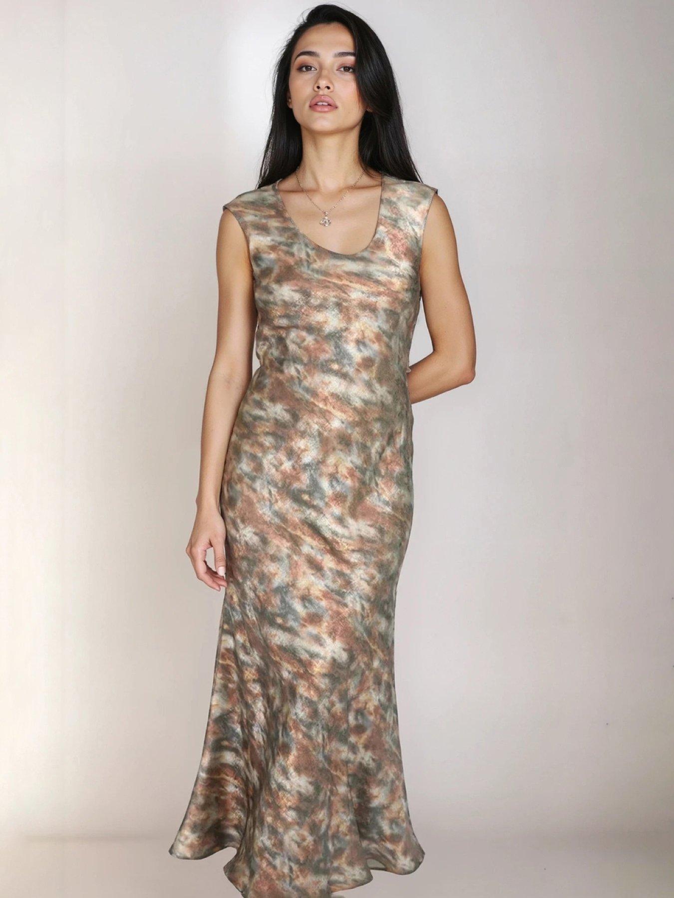 Image 1 of 4 of Little Mistress Sage Blur Print Maxi Dress - Multi