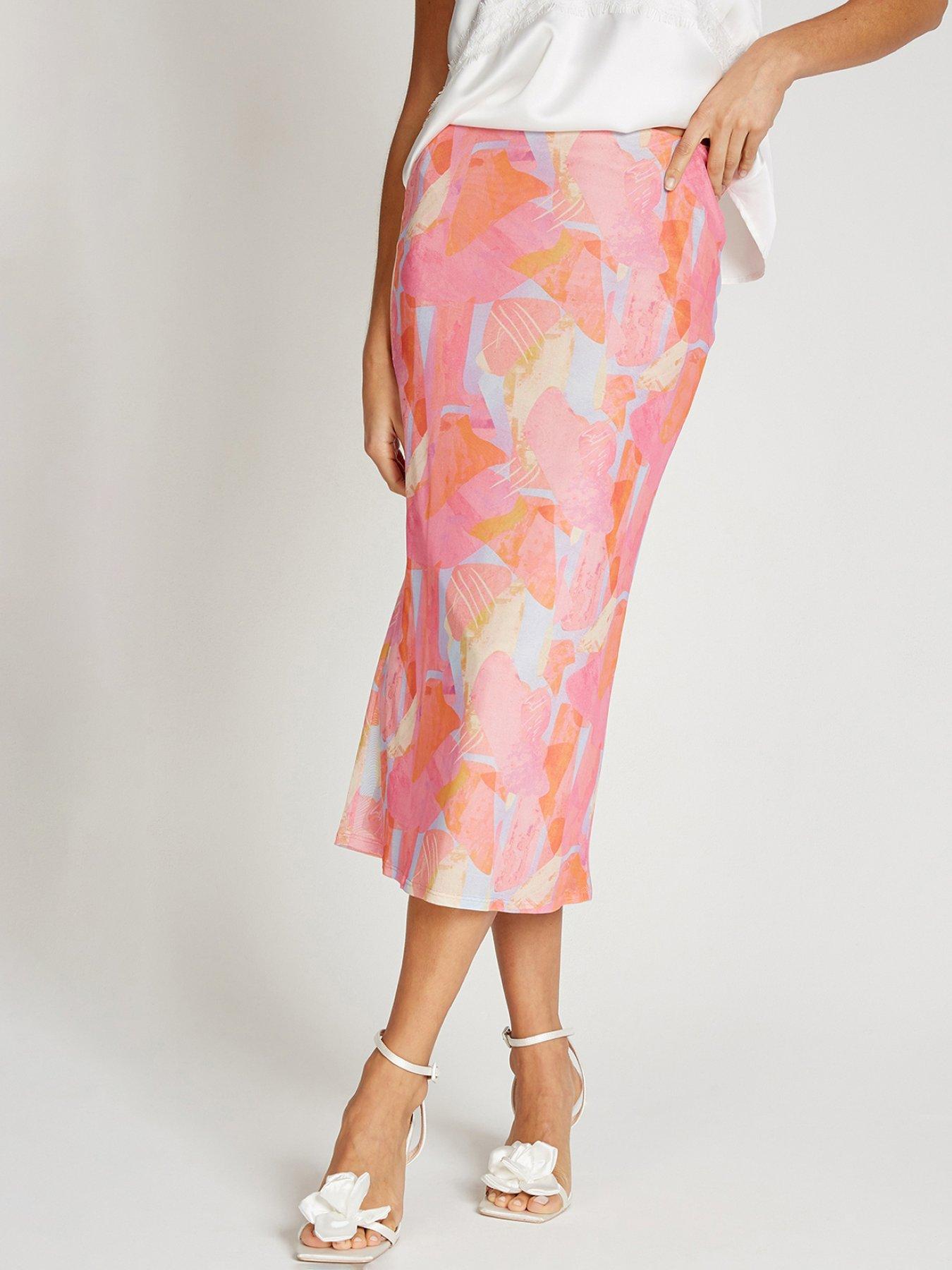 Little Mistress Pink Print Mesh Midaxi Skirt - Multi