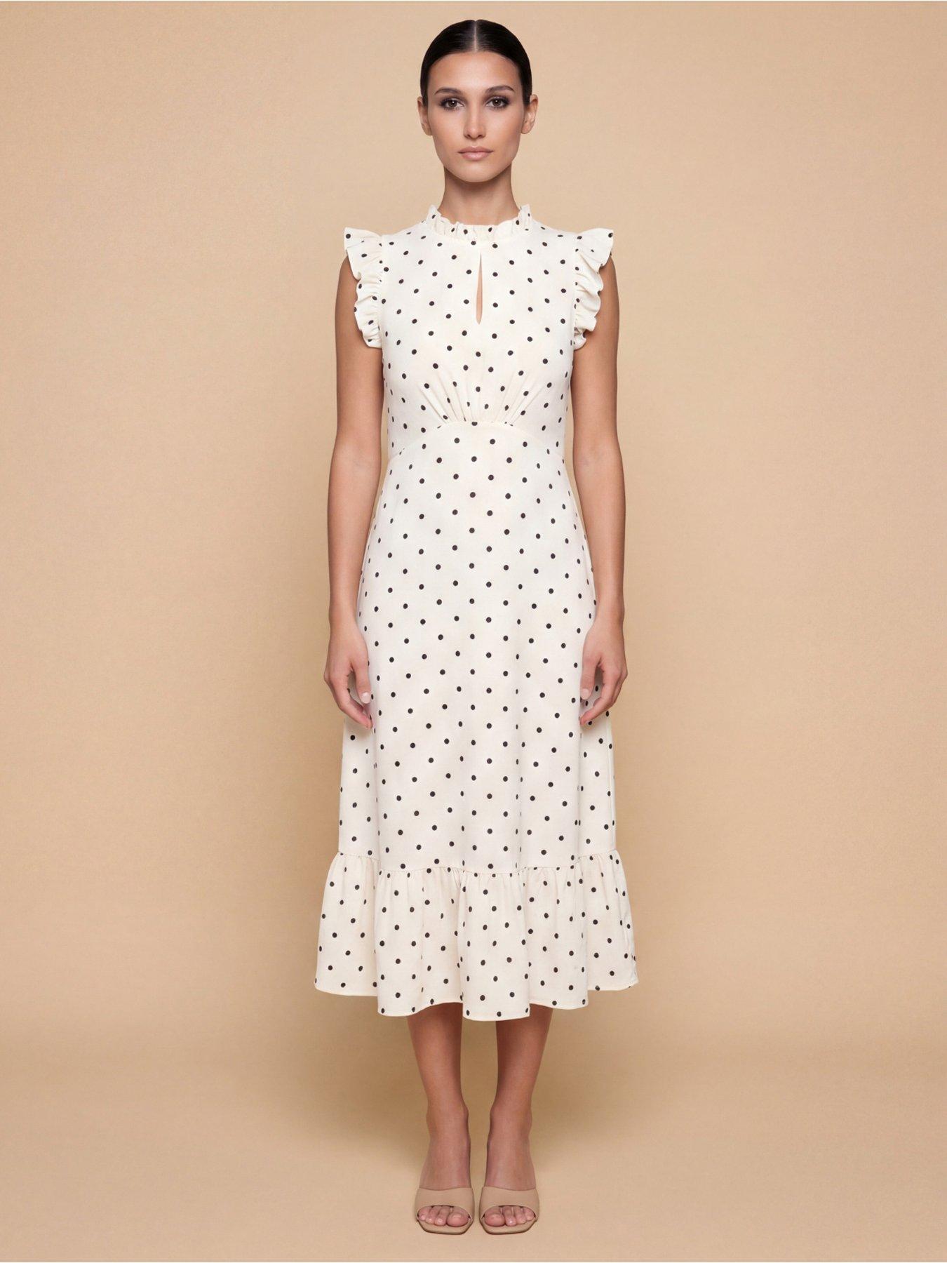 Little Mistress Polka Dot Satin Midaxi Dress - White