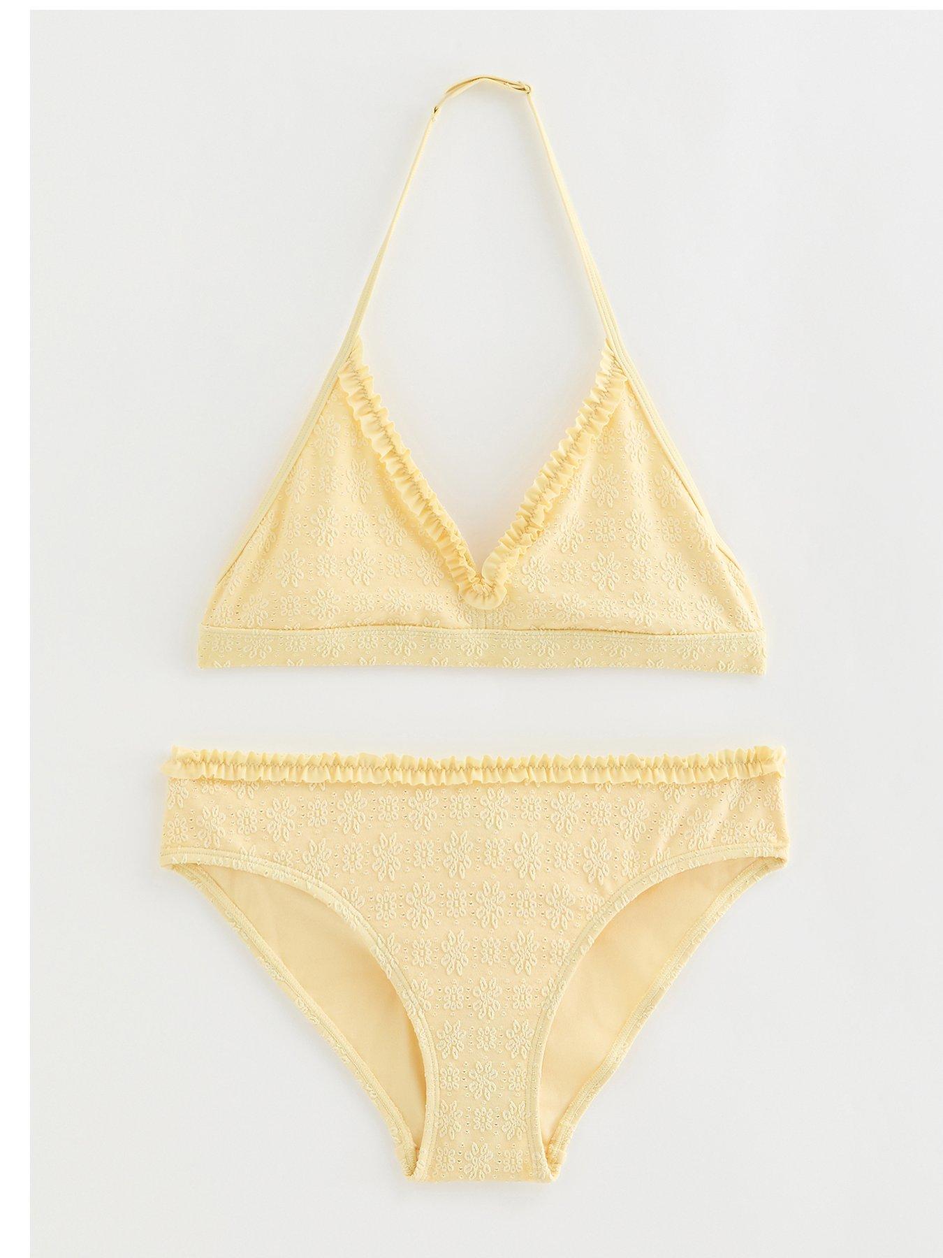 Image 1 of 1 of New Look 915 Girls Floral Ruffled Halterneck Bikini Set - Light Yellow