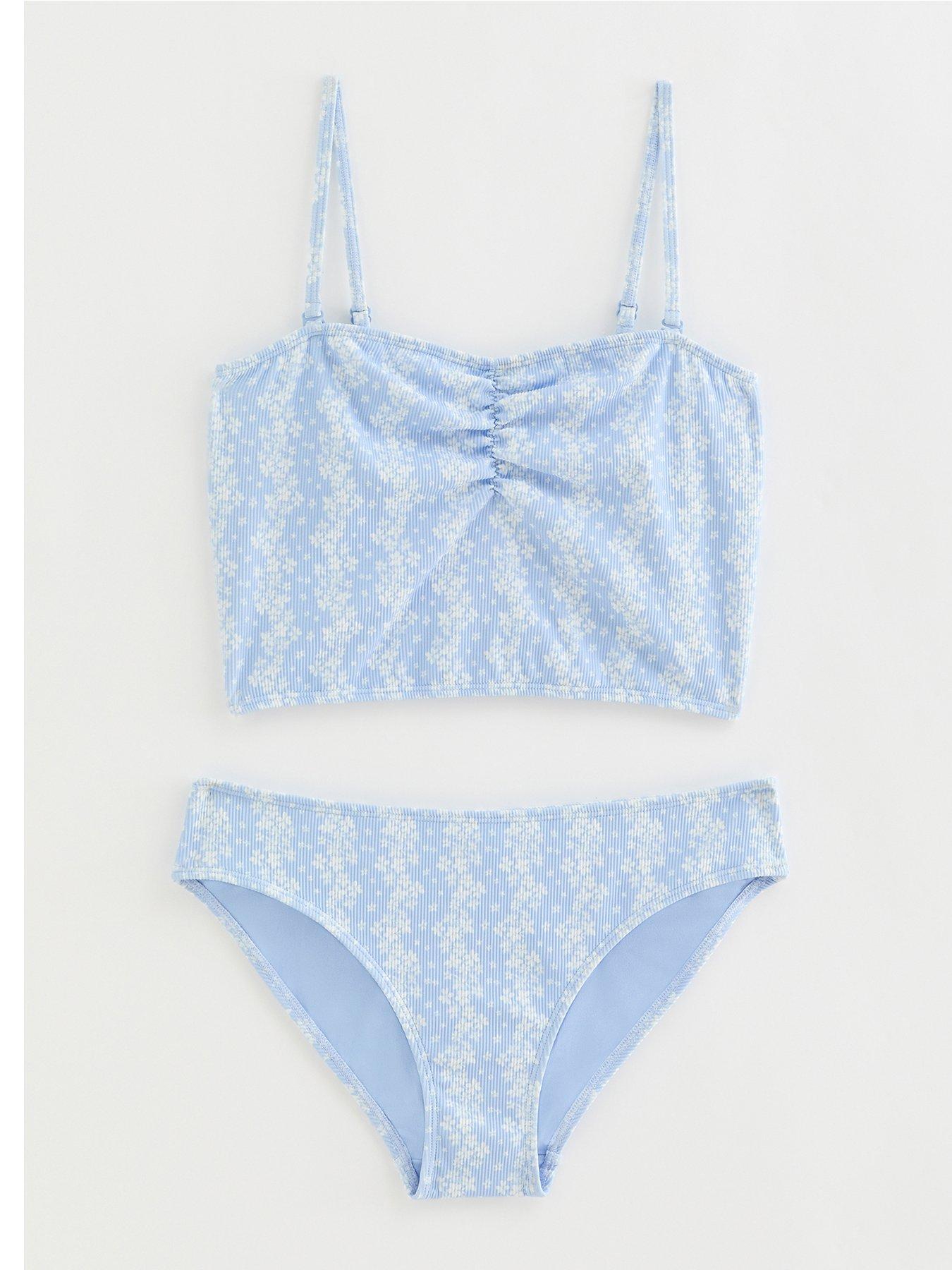 New Look 915 Girls Ribbed Floral Print Tankini Set - Blue