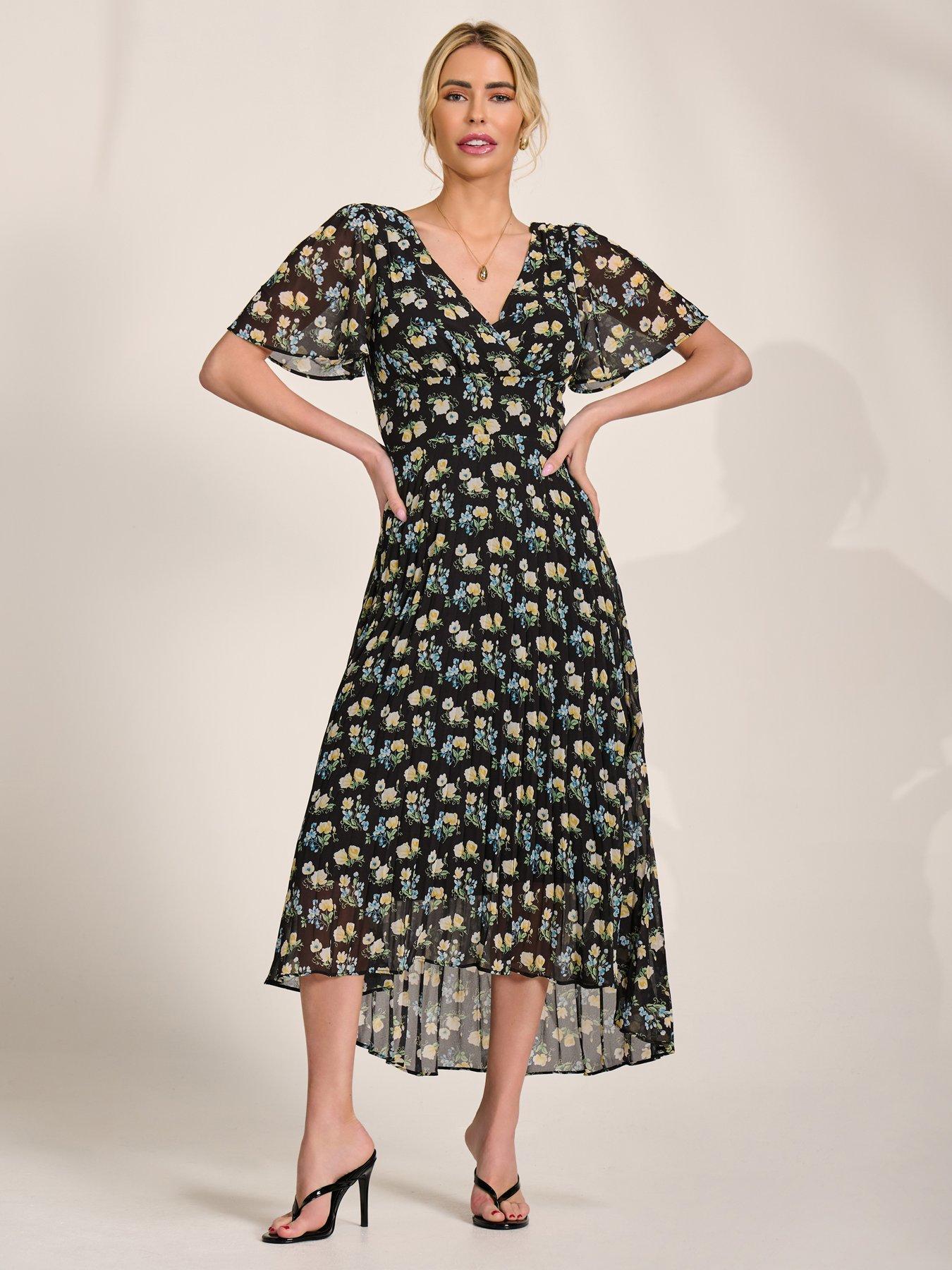 Jolie Moi Chiffon V Neck Midaxi Dress - Black