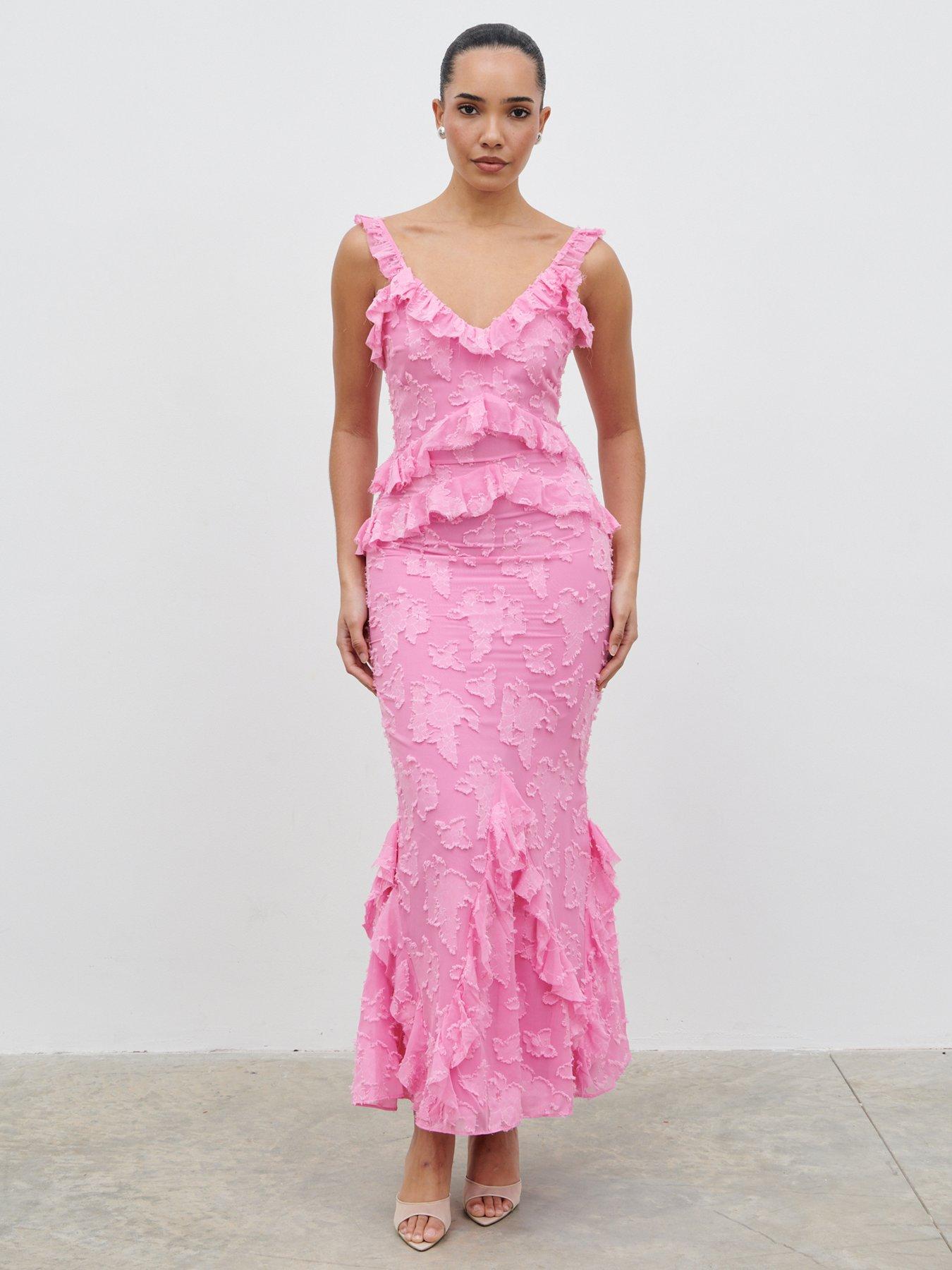 Pretty Lavish Helena Ruffle Jacquard Maxi Dress