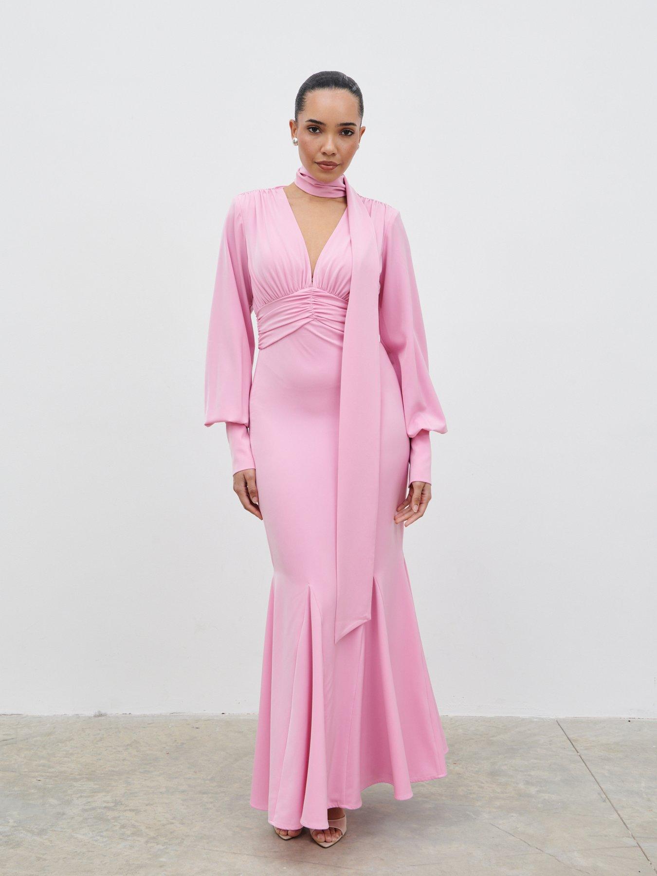 Image 1 of 4 of Pretty Lavish Victoria Long Sleeve Maxi Dress - Peony Pink