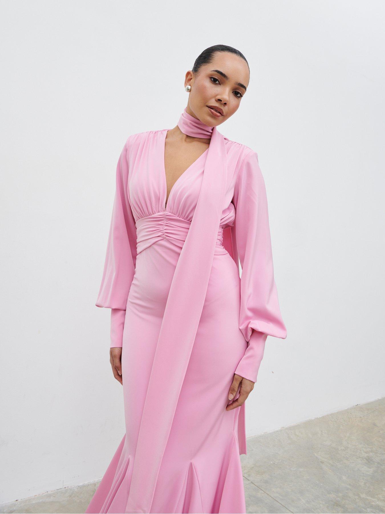 Image 3 of 4 of Pretty Lavish Victoria Long Sleeve Maxi Dress - Peony Pink