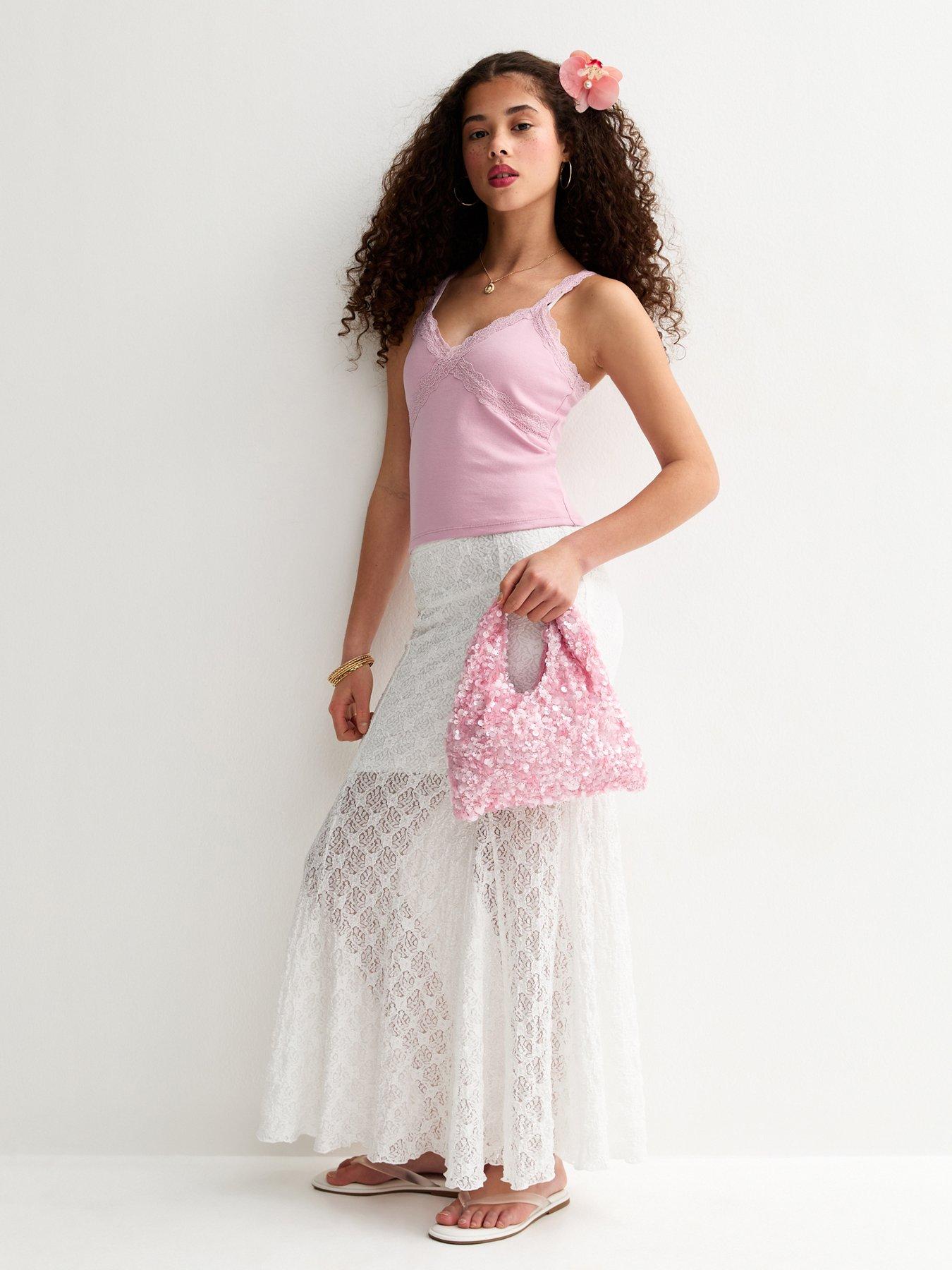 New Look 915 Lace Trim Strap Cami Top - Pink | Very