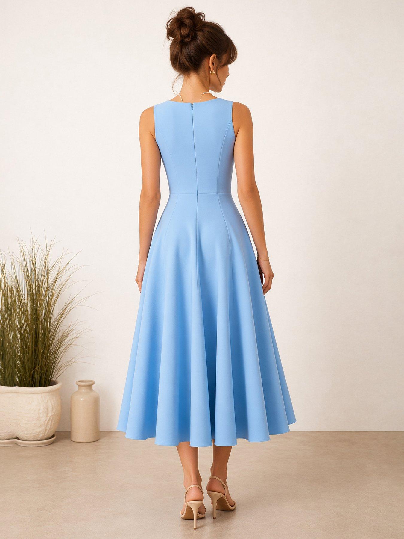 fit and flare occasion dress uk Desiree Frill Fit & Flare Dress, Royal Blue – Jolie Moi Retail main image 0