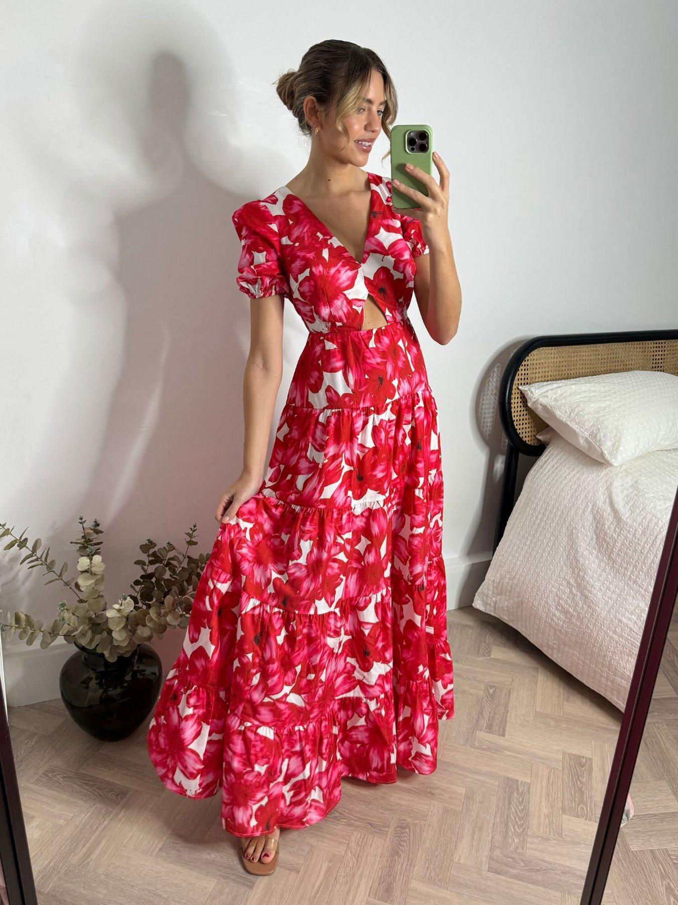 Style Cheat Zoe Tiered Cutout Maxi Dress - Red