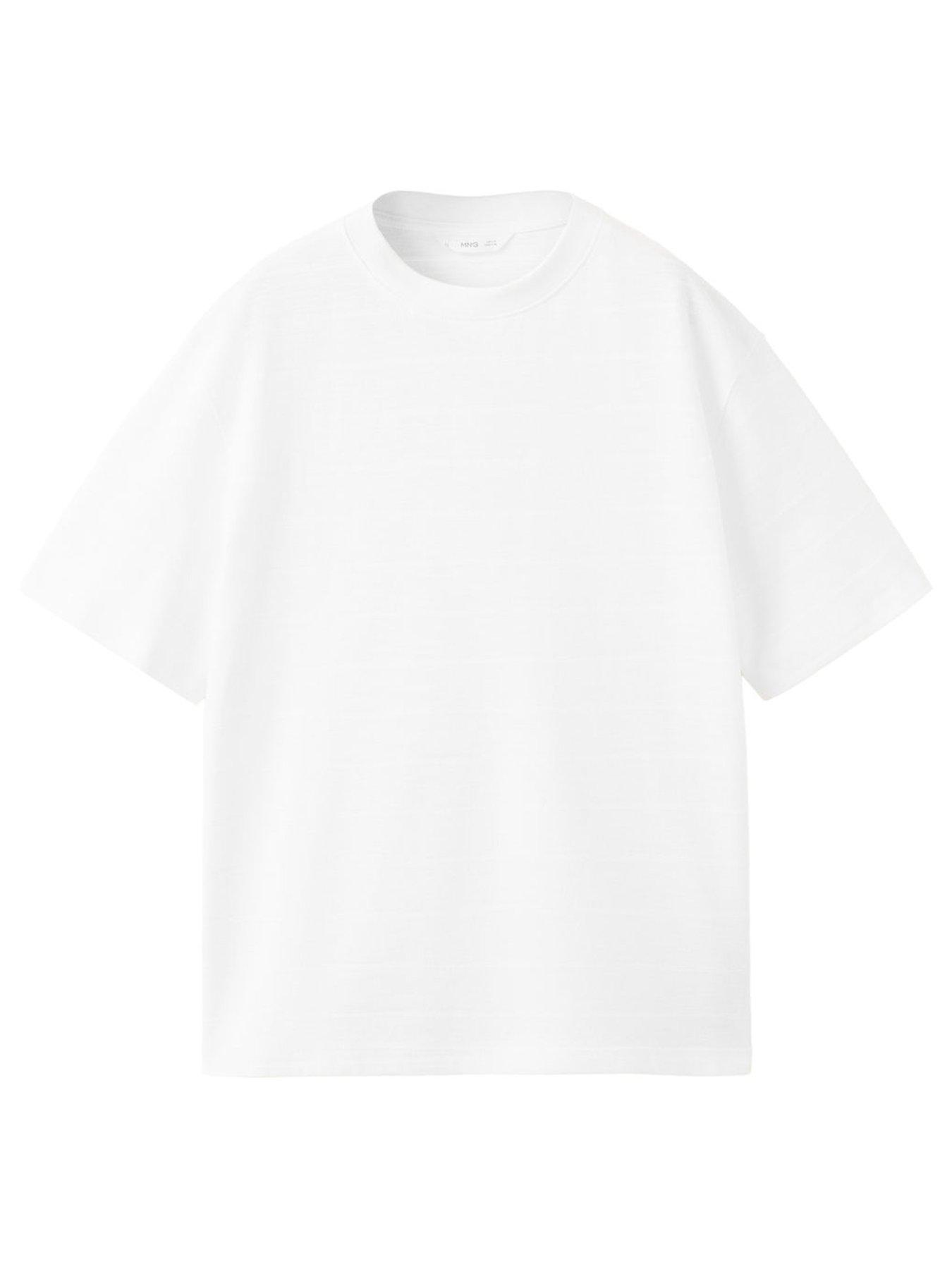 Mango Boys Textured Stripe Short Sleeve T-shirt, White, Size 13-14 Years
