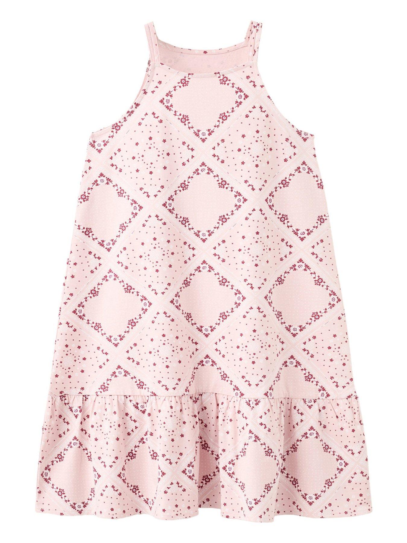 Mango Girls Tile Print Strappy Dress, Pink, Size 13-14 Years