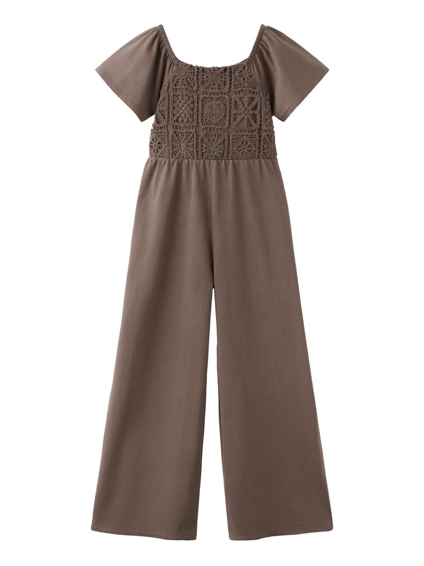 Mango Girls Crochet Jumpsuit - Brown