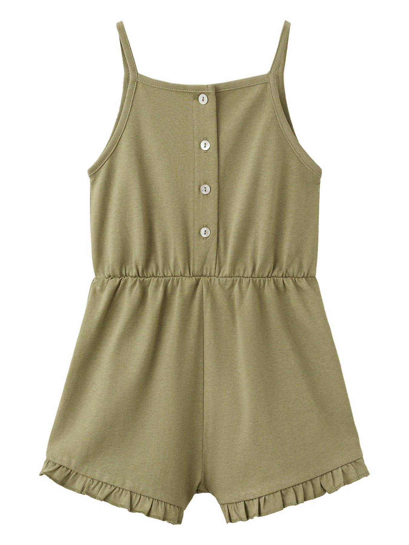Mango Younger Girls Playsuit, Khaki, Size 12-18 Months