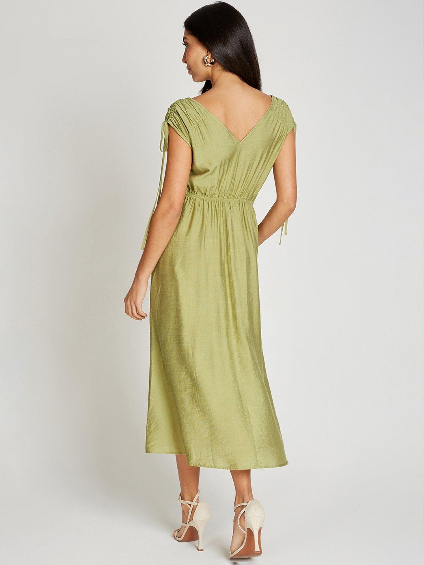 Image 2 of 4 of Little Mistress Linen Midaxi Dress - Lime