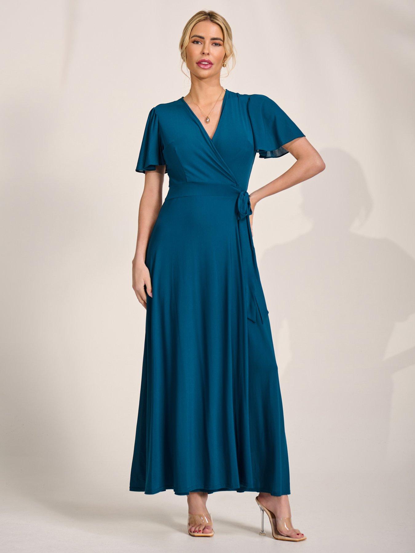 Jolie Moi Angel Sleeve Wrapped Mesh Maxi Dress - Green