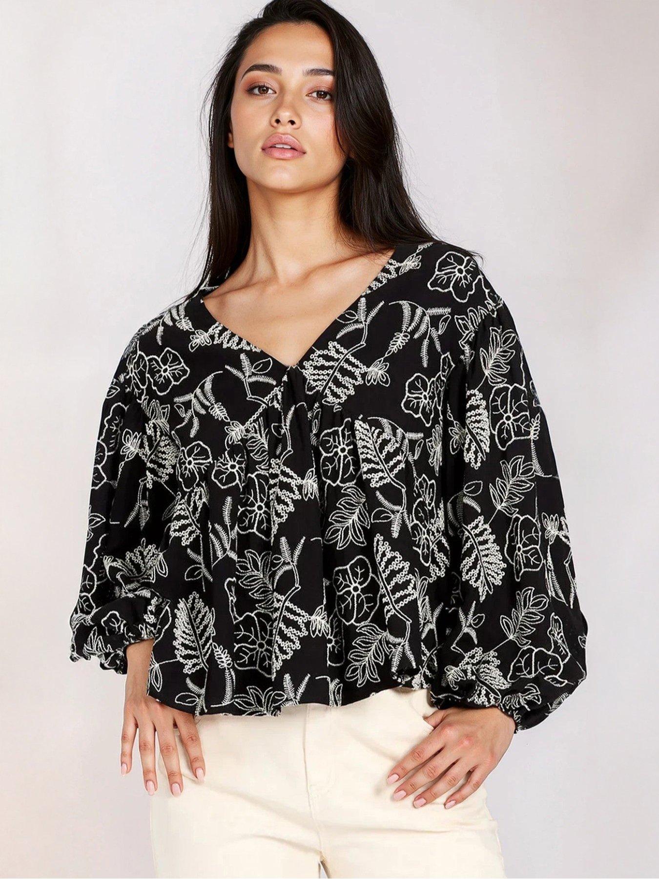 Little Mistress Embroidered Cotton Top - Black