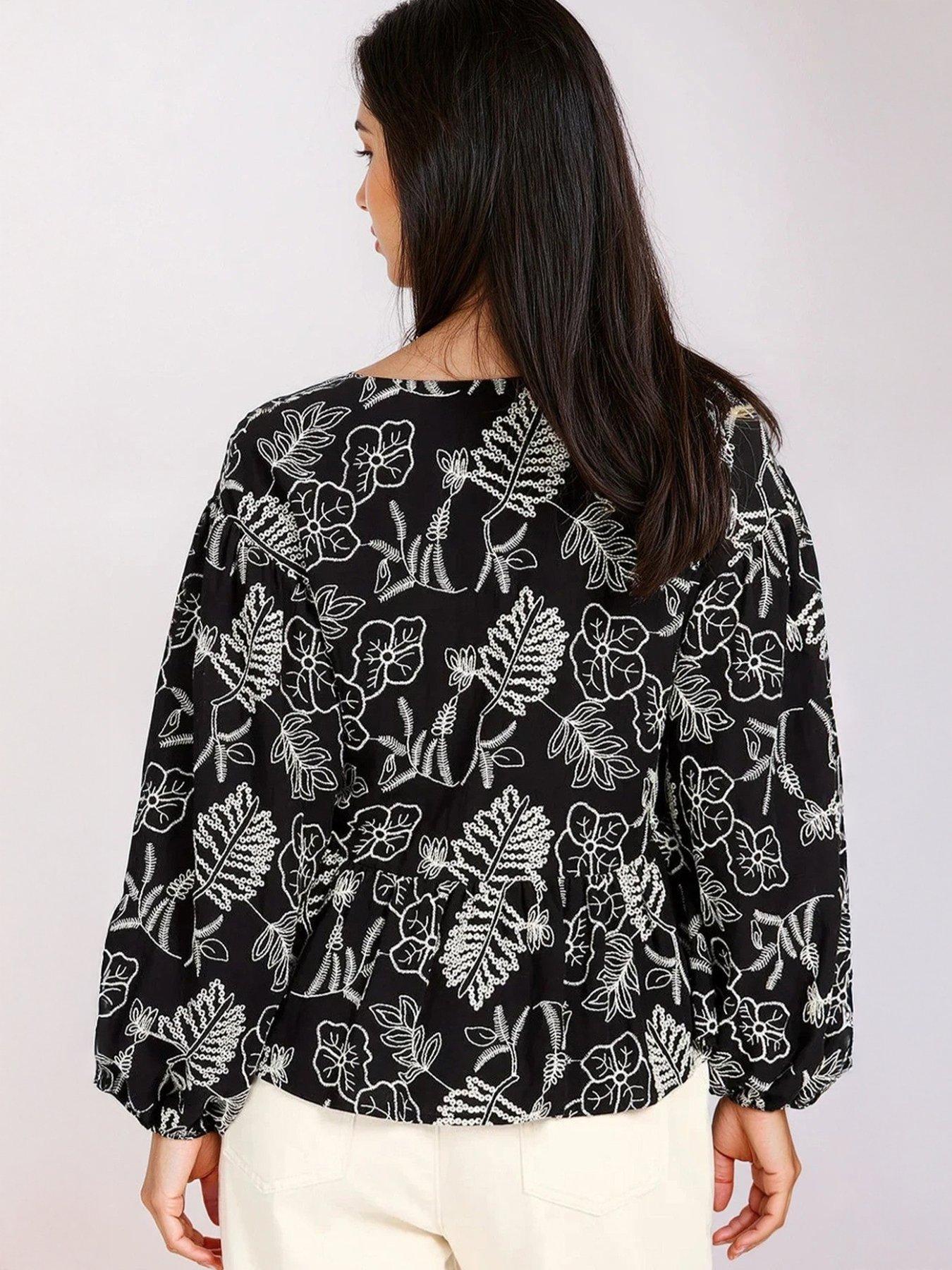 Image 2 of 3 of Little Mistress Embroidered Cotton Top - Black