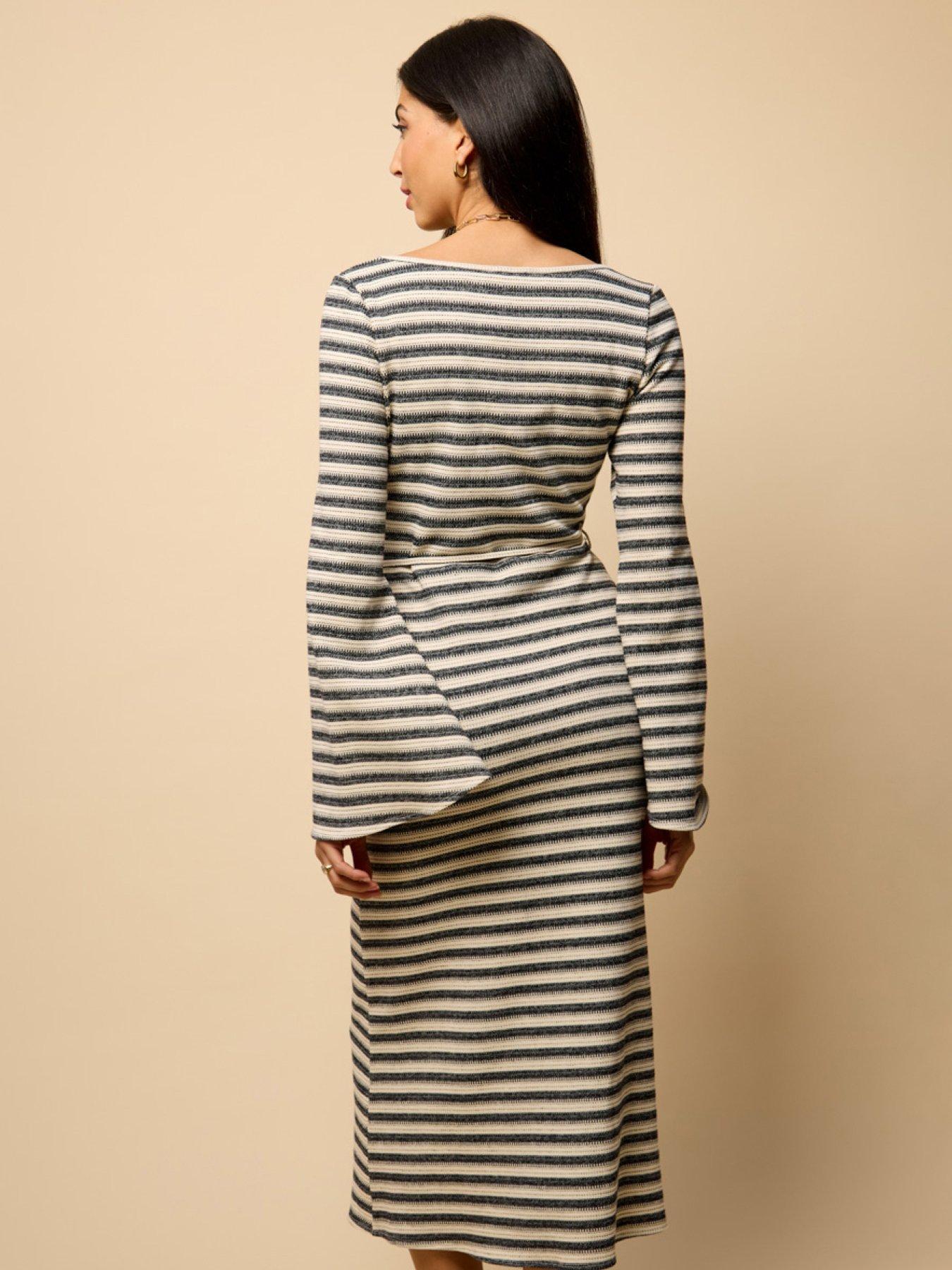 Image 2 of 4 of Little Mistress Striped Knitted Midaxi Dress - Multi