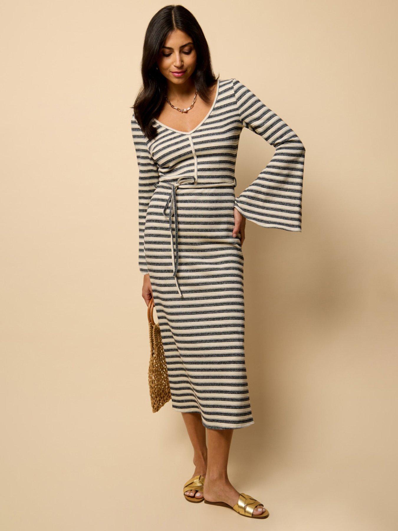 Image 3 of 4 of Little Mistress Striped Knitted Midaxi Dress - Multi