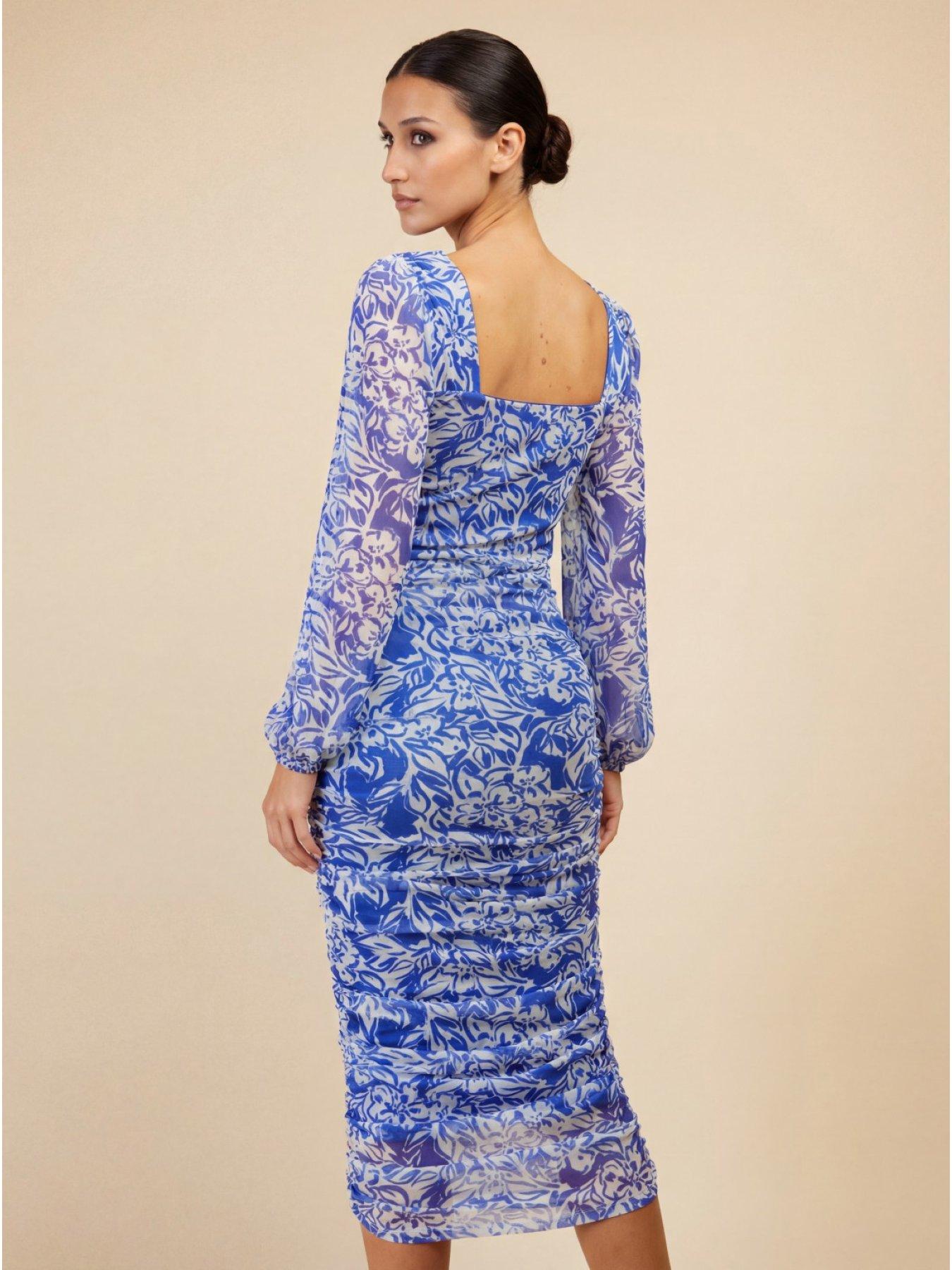 Little Mistress Floral Print Ruched Midi Bodycon Dress - Blue | Very
