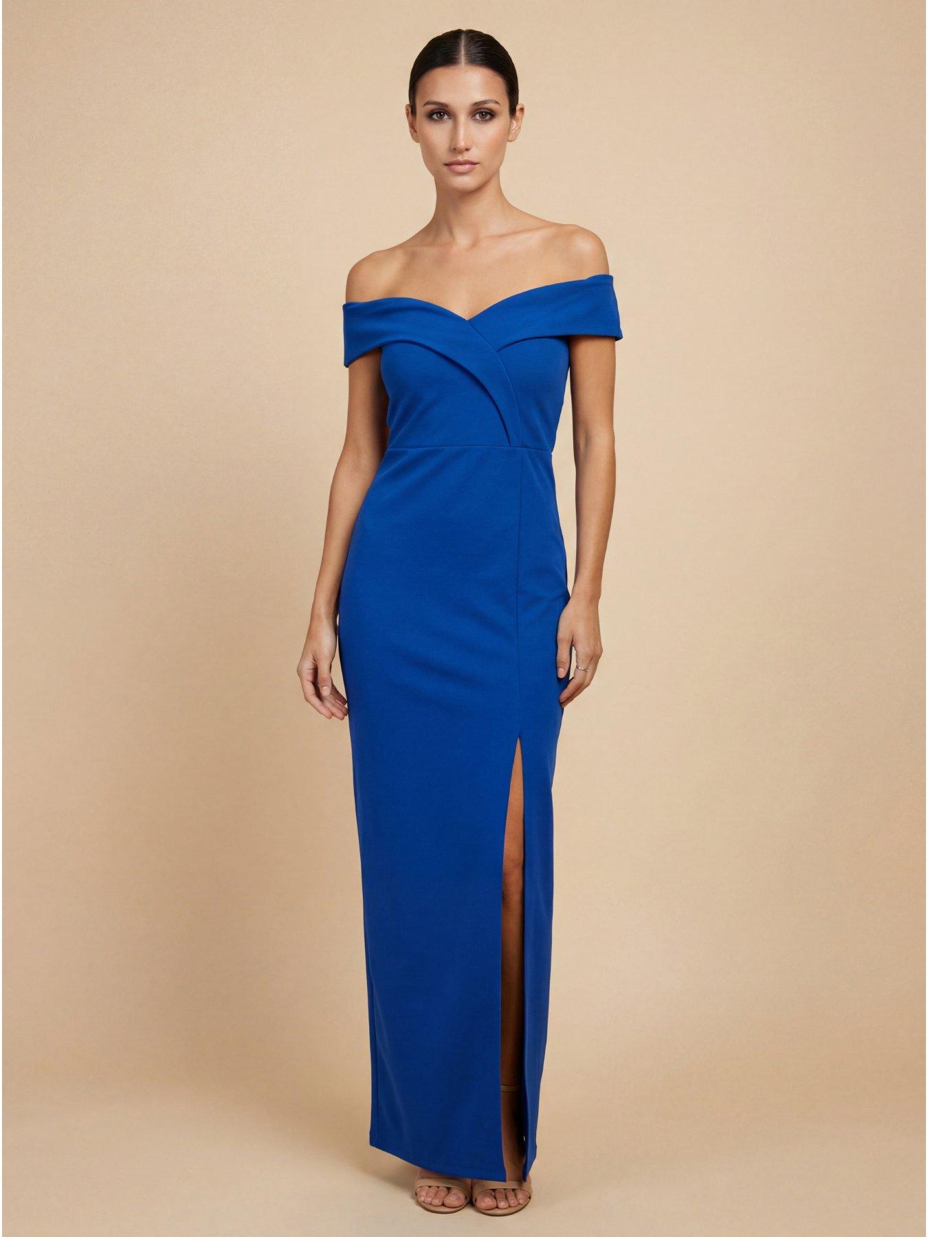 Little Mistress Cobalt Bardot Maxi Dress - Blue