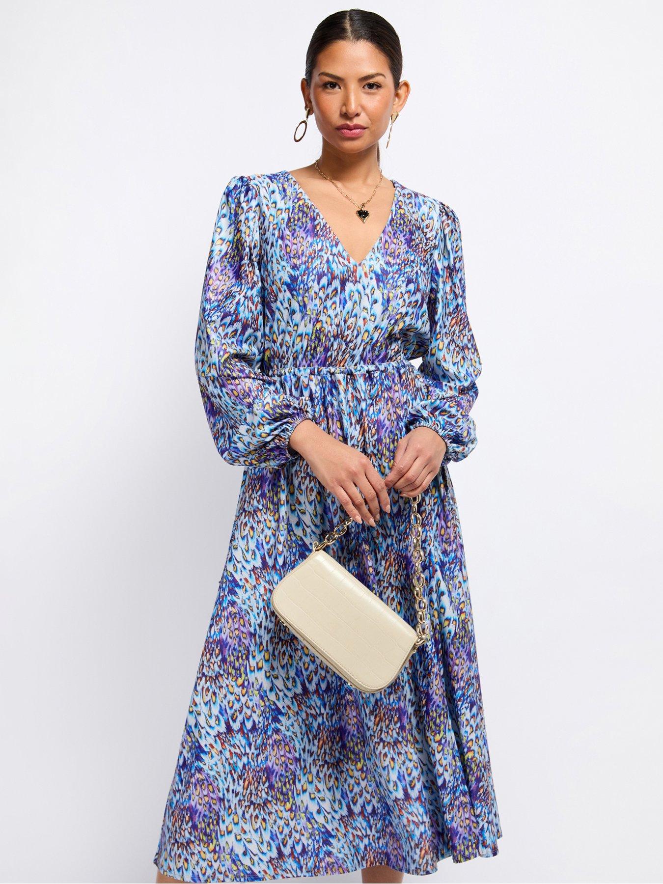 Little Mistress Peacock Print Midaxi Dress - Blue