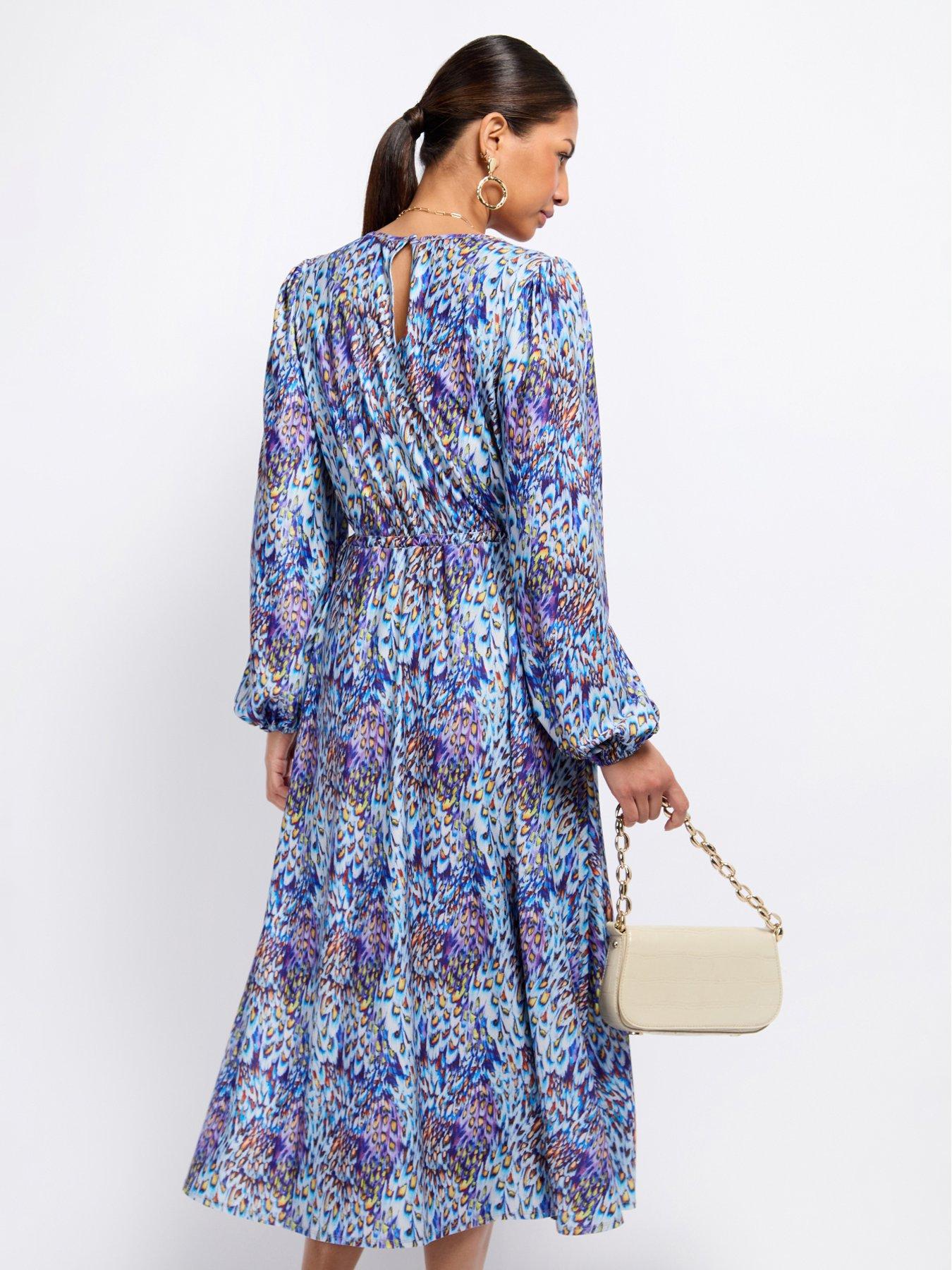 Image 2 of 4 of Little Mistress Peacock Print Midaxi Dress - Blue