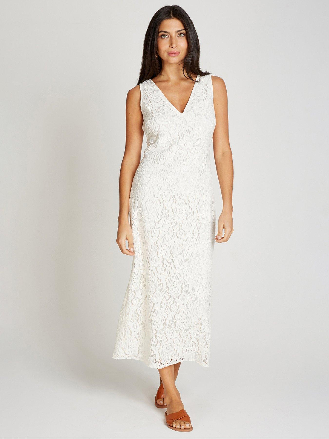 Image 1 of 4 of Little Mistress Crochet Midaxi Dress - Cream