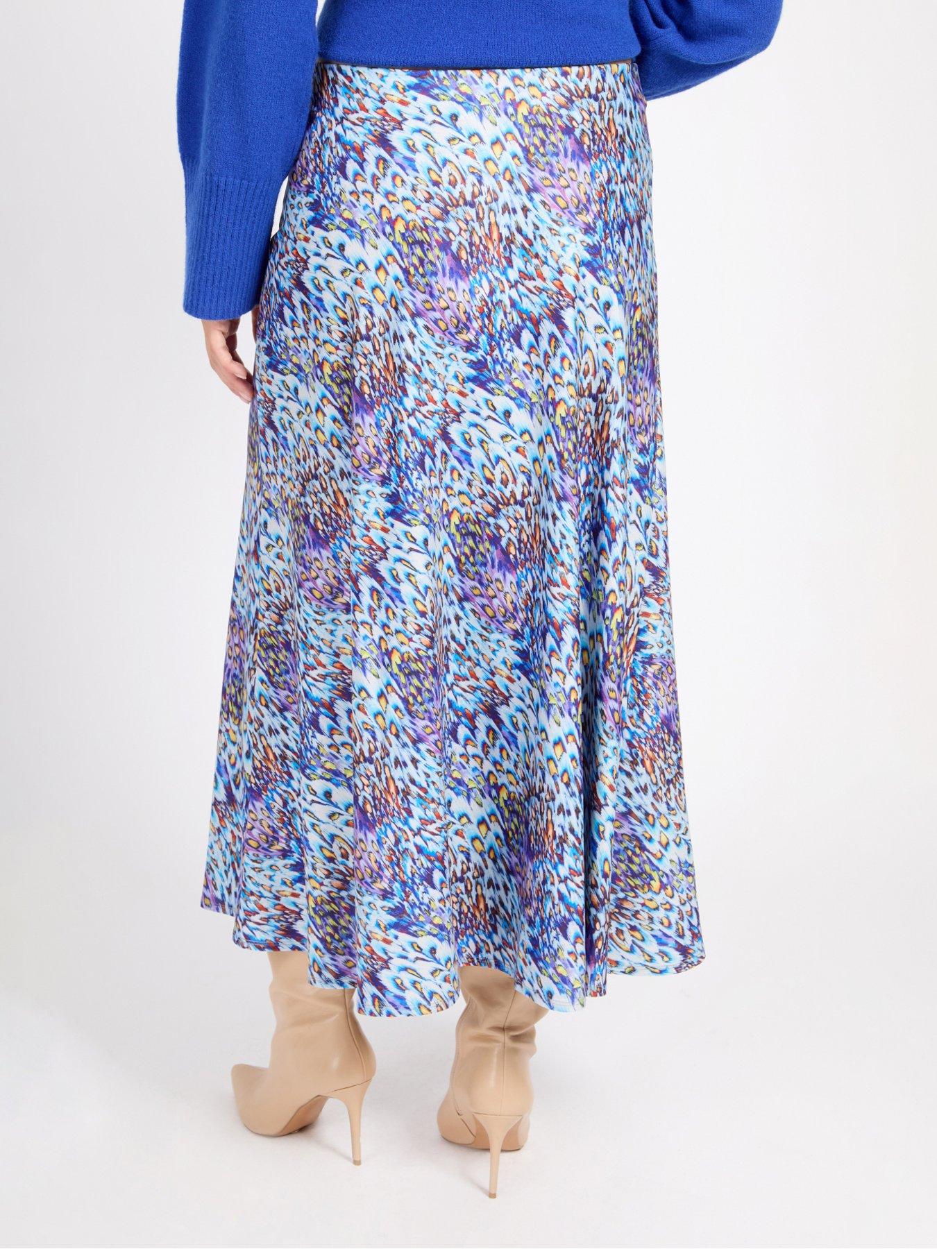 Image 2 of 4 of Little Mistress Peacock Print Midaxi Skirt - Blue