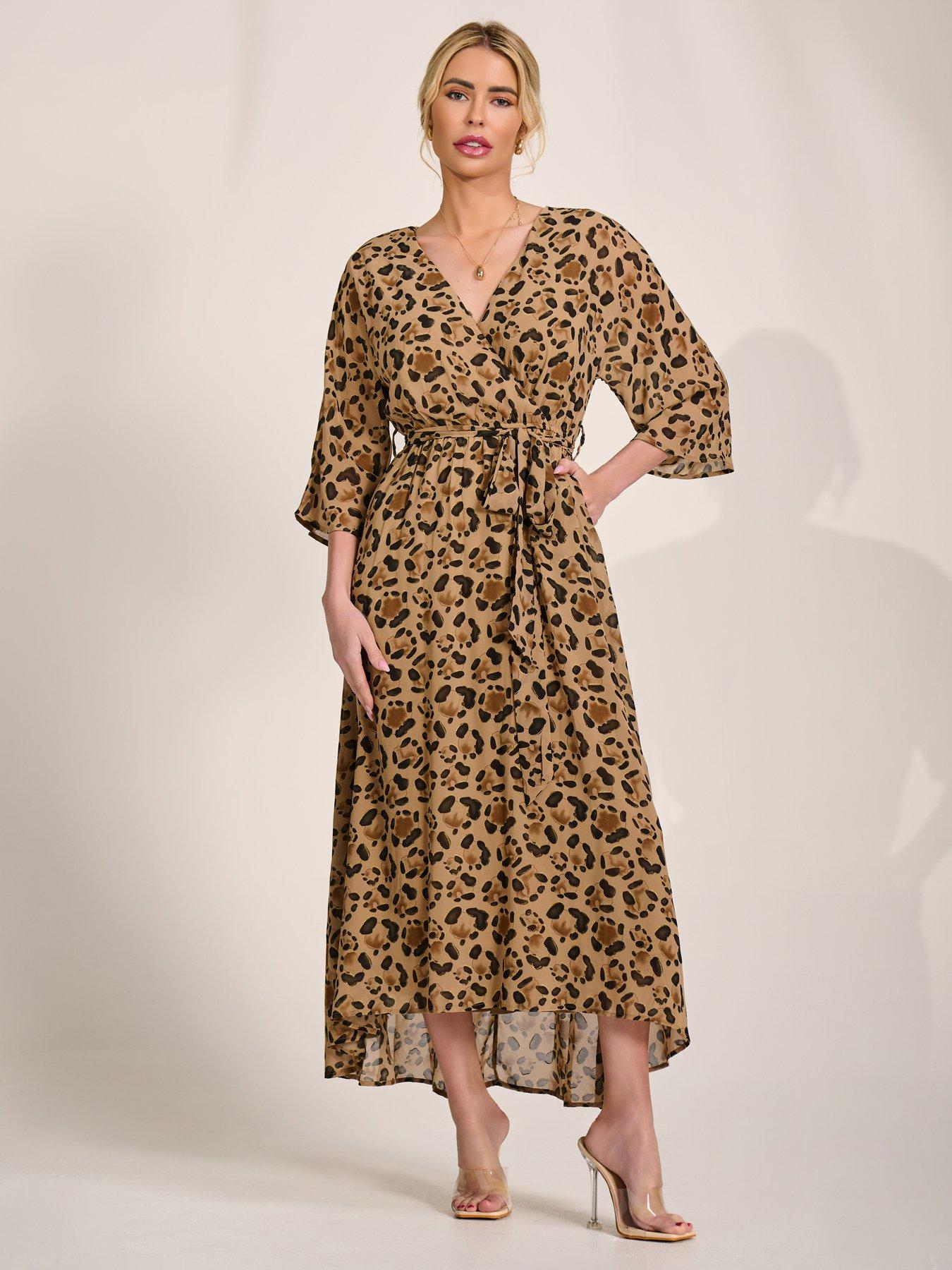 Jolie Moi Chiffon Gold Spot Patterned Midaxi Dress - Brown | Very
