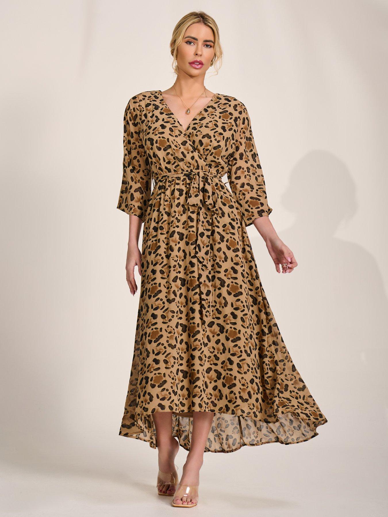 Jolie Moi Chiffon Gold Spot Patterned Midaxi Dress - Brown | Very