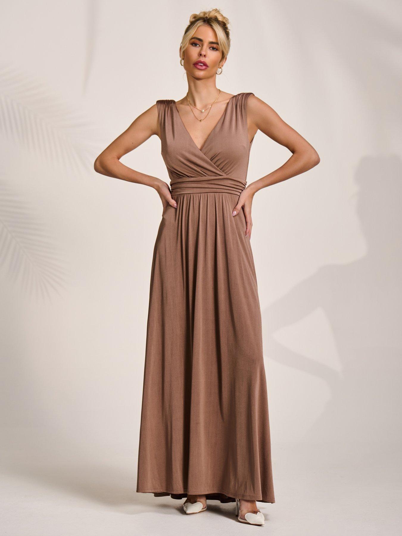 Jolie Moi Ella Wrap Bodice Jersey Maxi Dress - Brown | Very