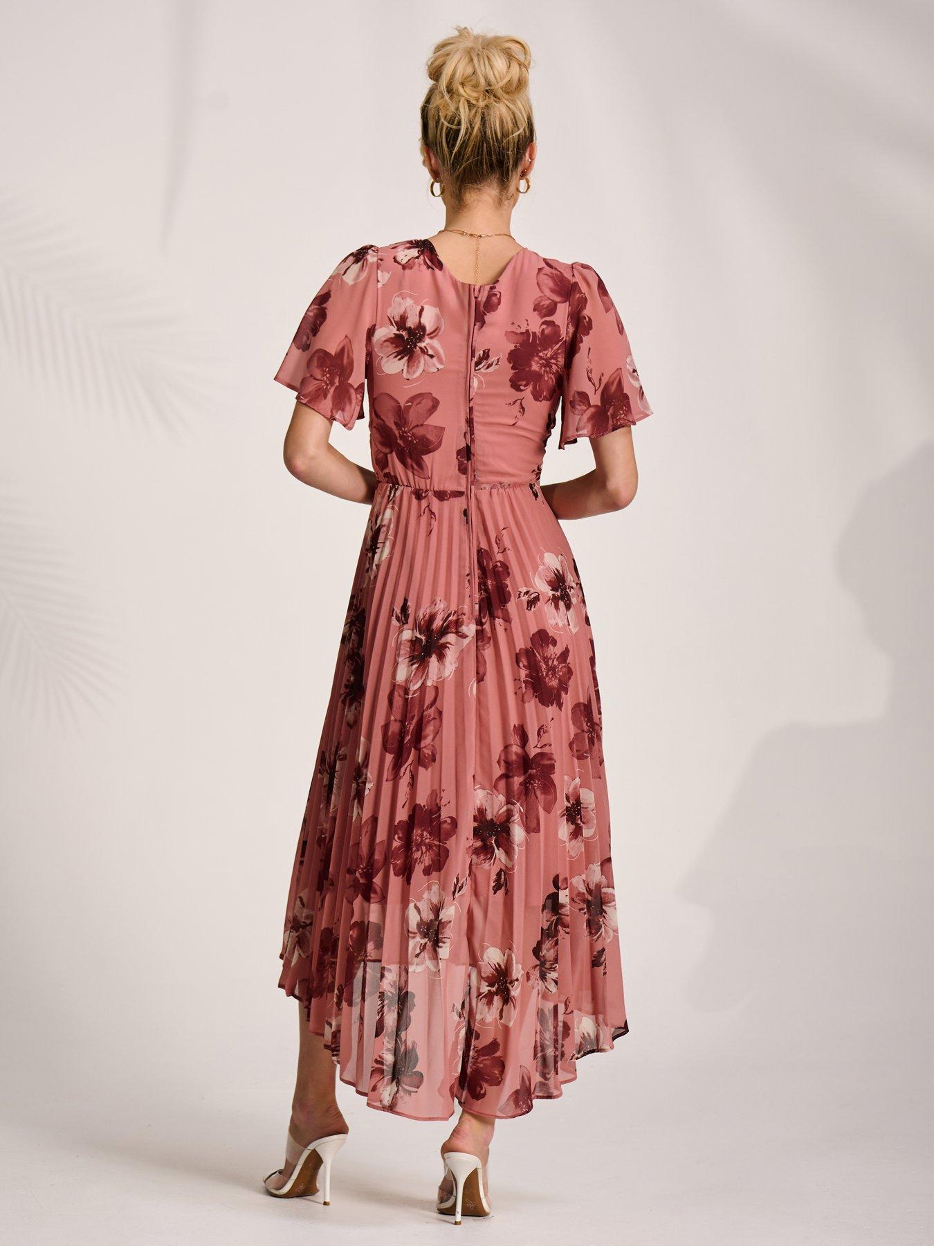 Image 2 of 7 of Jolie Moi Printed Chiffon Pleated Maxi Dress - Pink