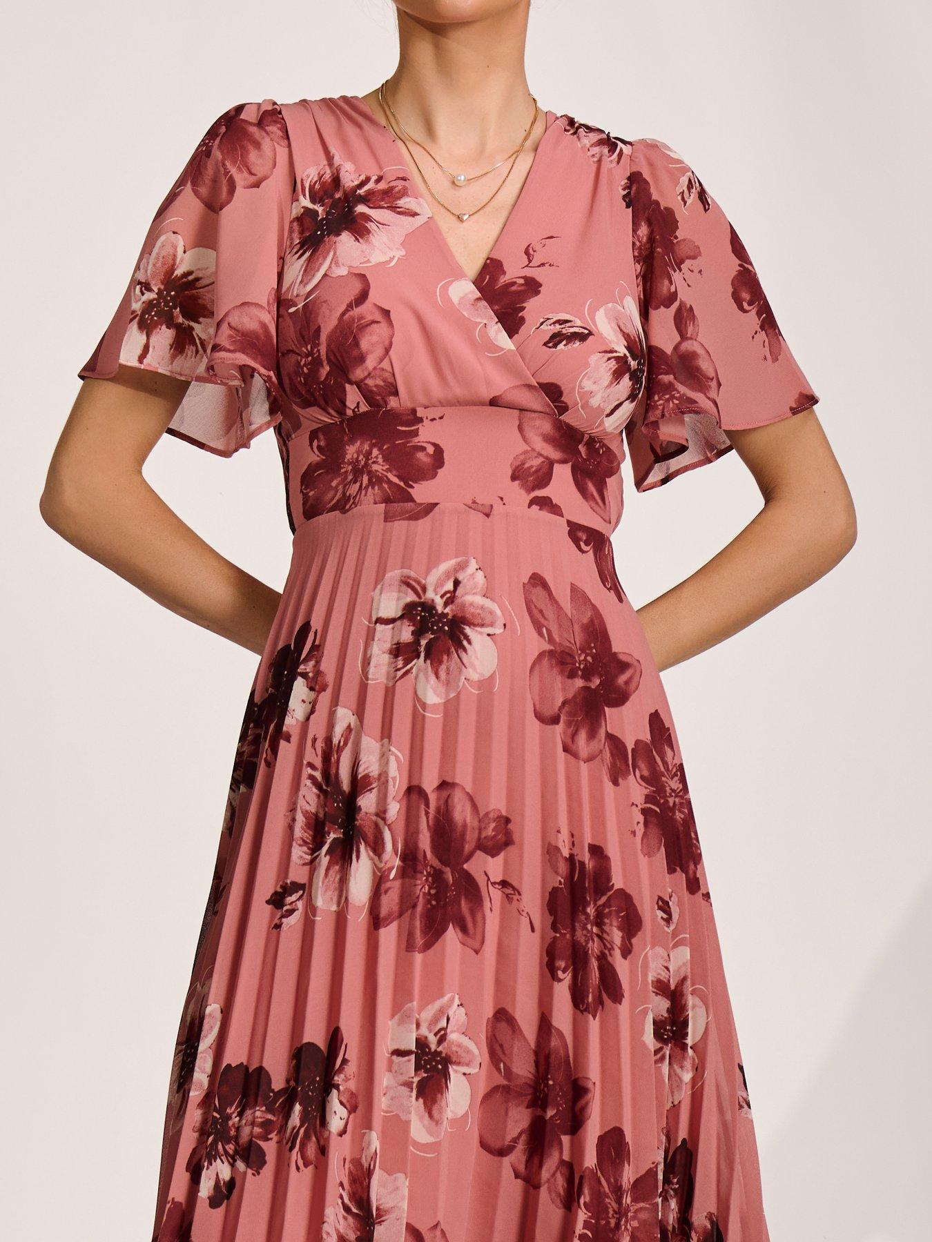 Image 4 of 7 of Jolie Moi Printed Chiffon Pleated Maxi Dress - Pink