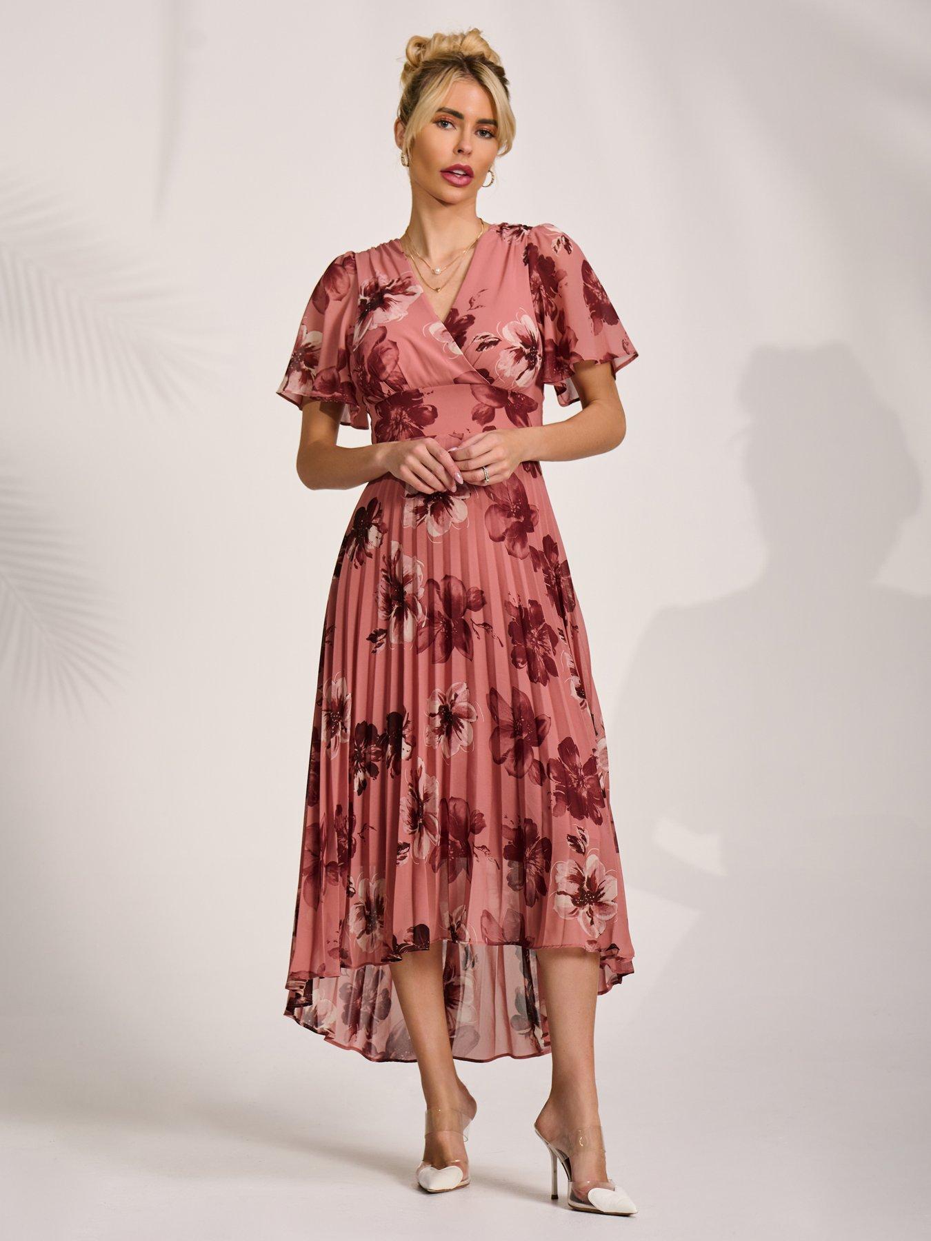 Image 6 of 7 of Jolie Moi Printed Chiffon Pleated Maxi Dress - Pink