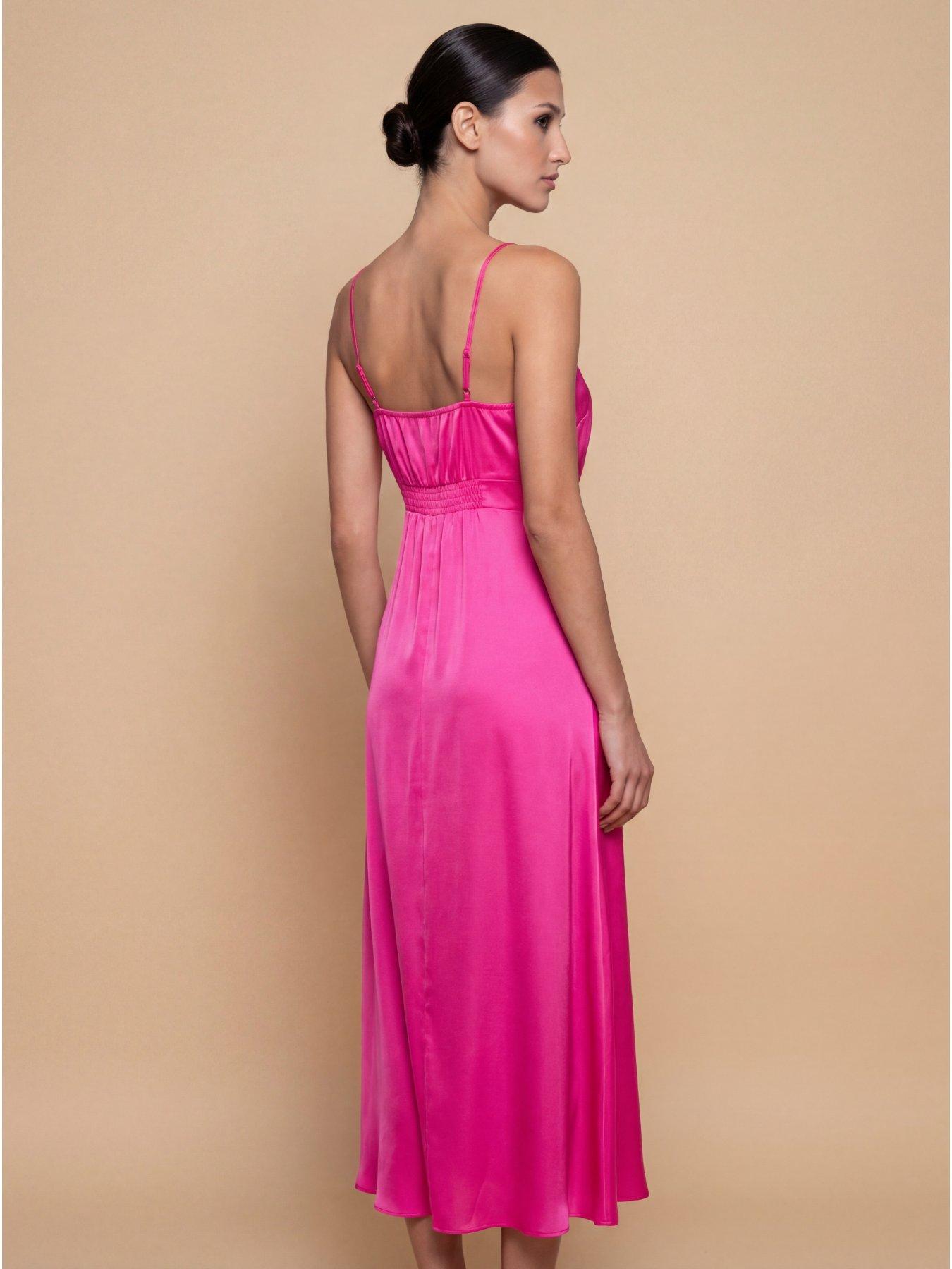 Image 2 of 3 of Little Mistress Satin Rosette Midaxi Dress - Pink
