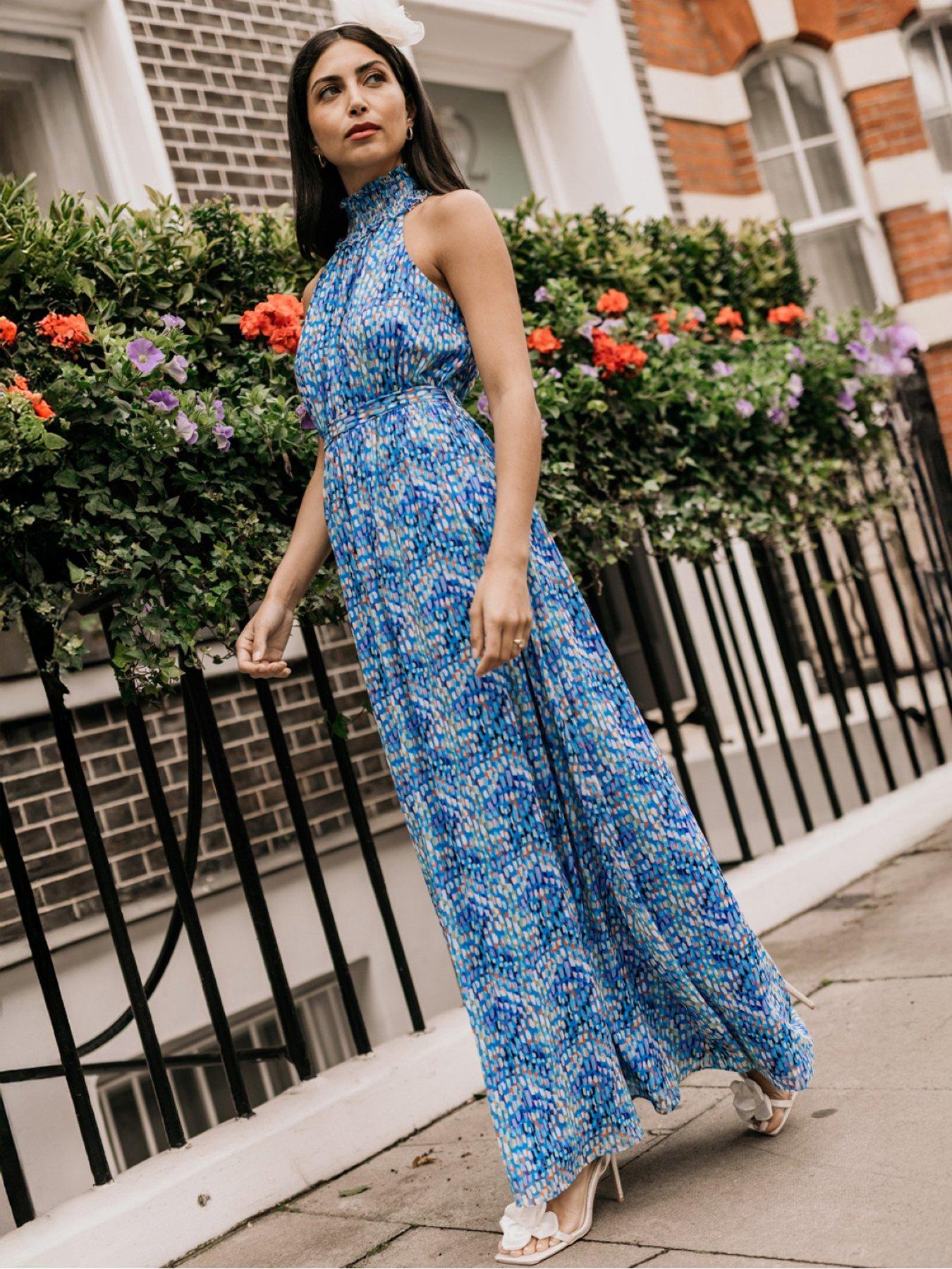 Image 1 of 4 of Little Mistress Print Chiffon Maxi Dress - Blue