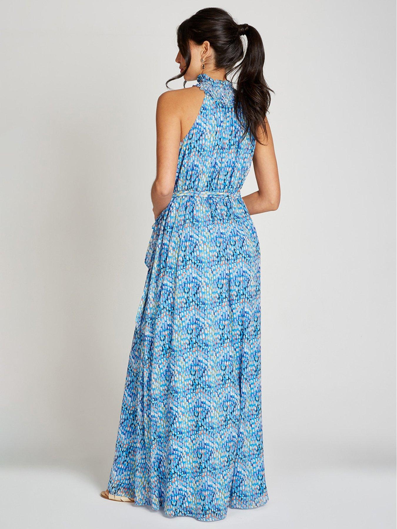 Image 2 of 4 of Little Mistress Print Chiffon Maxi Dress - Blue