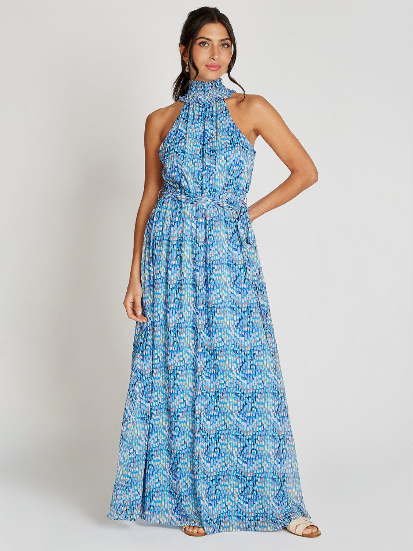 Image 3 of 4 of Little Mistress Print Chiffon Maxi Dress - Blue