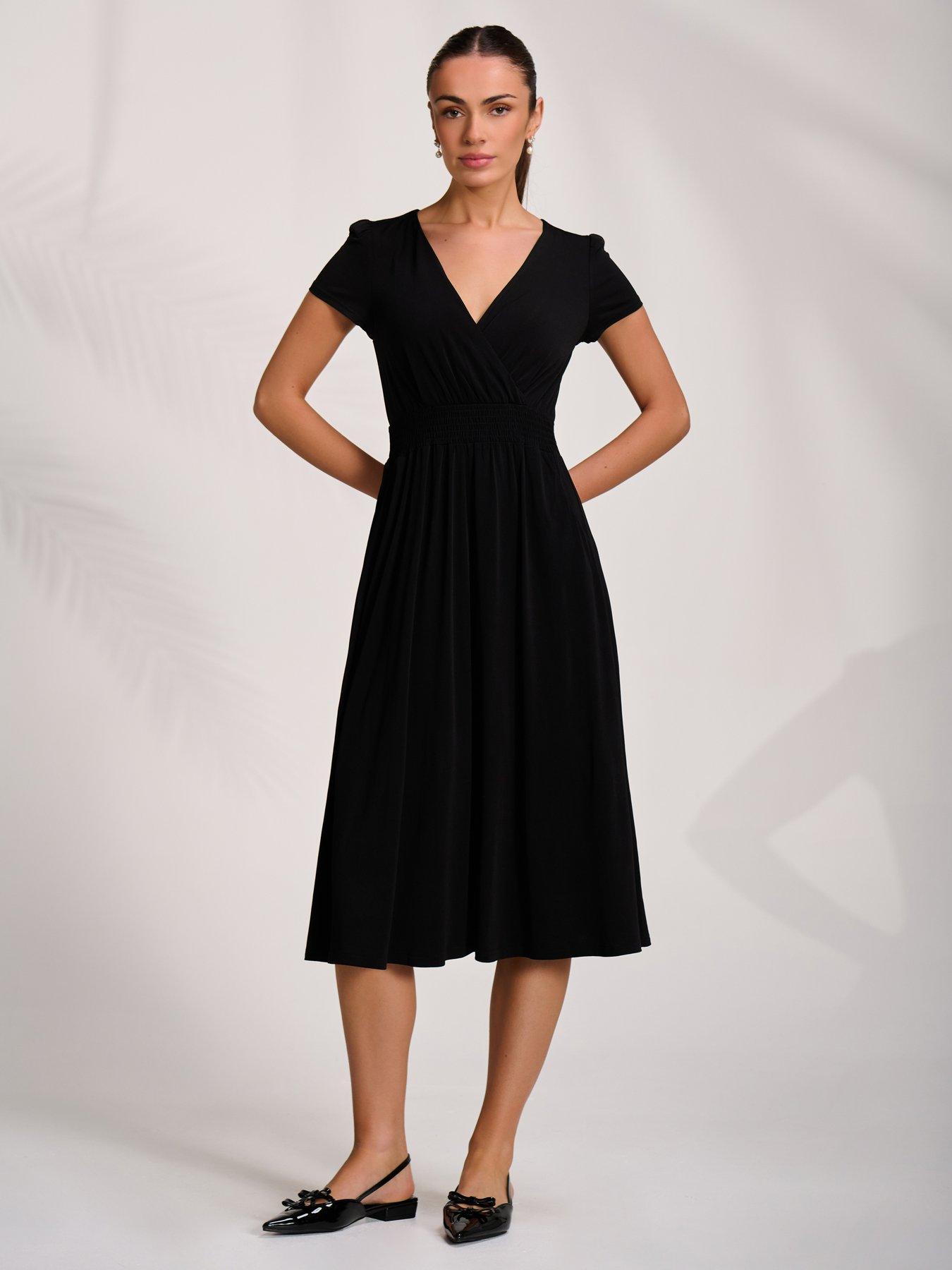 Image 1 of 7 of Jolie Moi Cap Sleeve Printed Jersey Midaxi Dress - Black