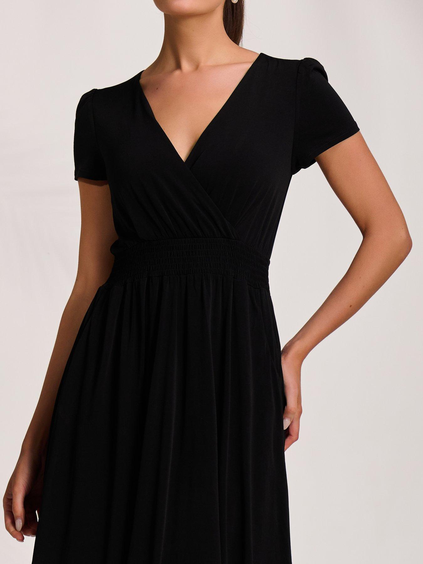Image 4 of 7 of Jolie Moi Cap Sleeve Printed Jersey Midaxi Dress - Black