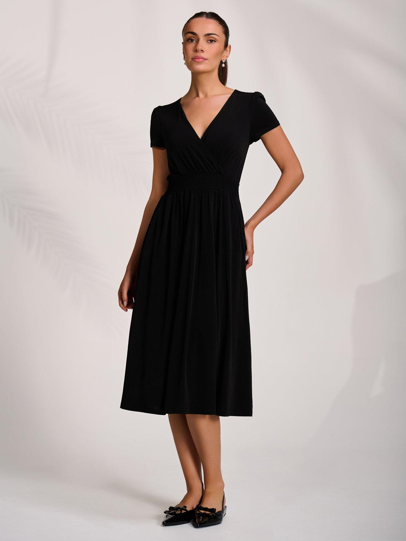 Image 7 of 7 of Jolie Moi Cap Sleeve Printed Jersey Midaxi Dress - Black