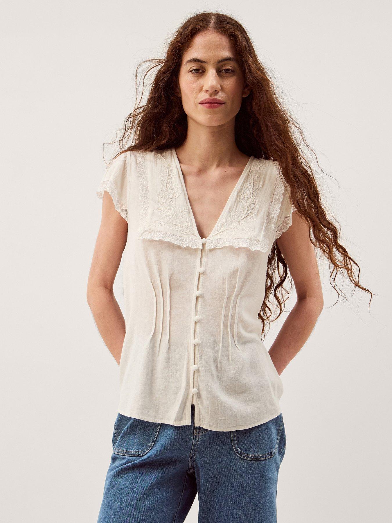 Monsoon Frannie Collar Top - Cream
