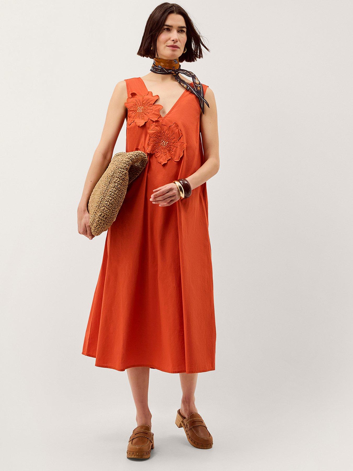 Image 1 of 4 of Monsoon Rosalie Dress - Orange