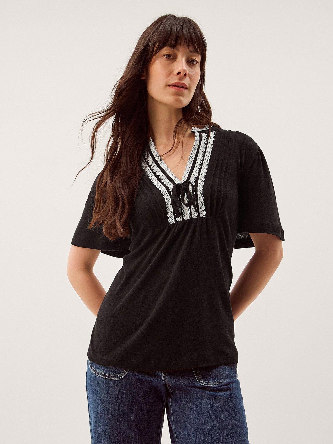 Image 1 of 5 of Monsoon Lucia Lace Trim T Shirt