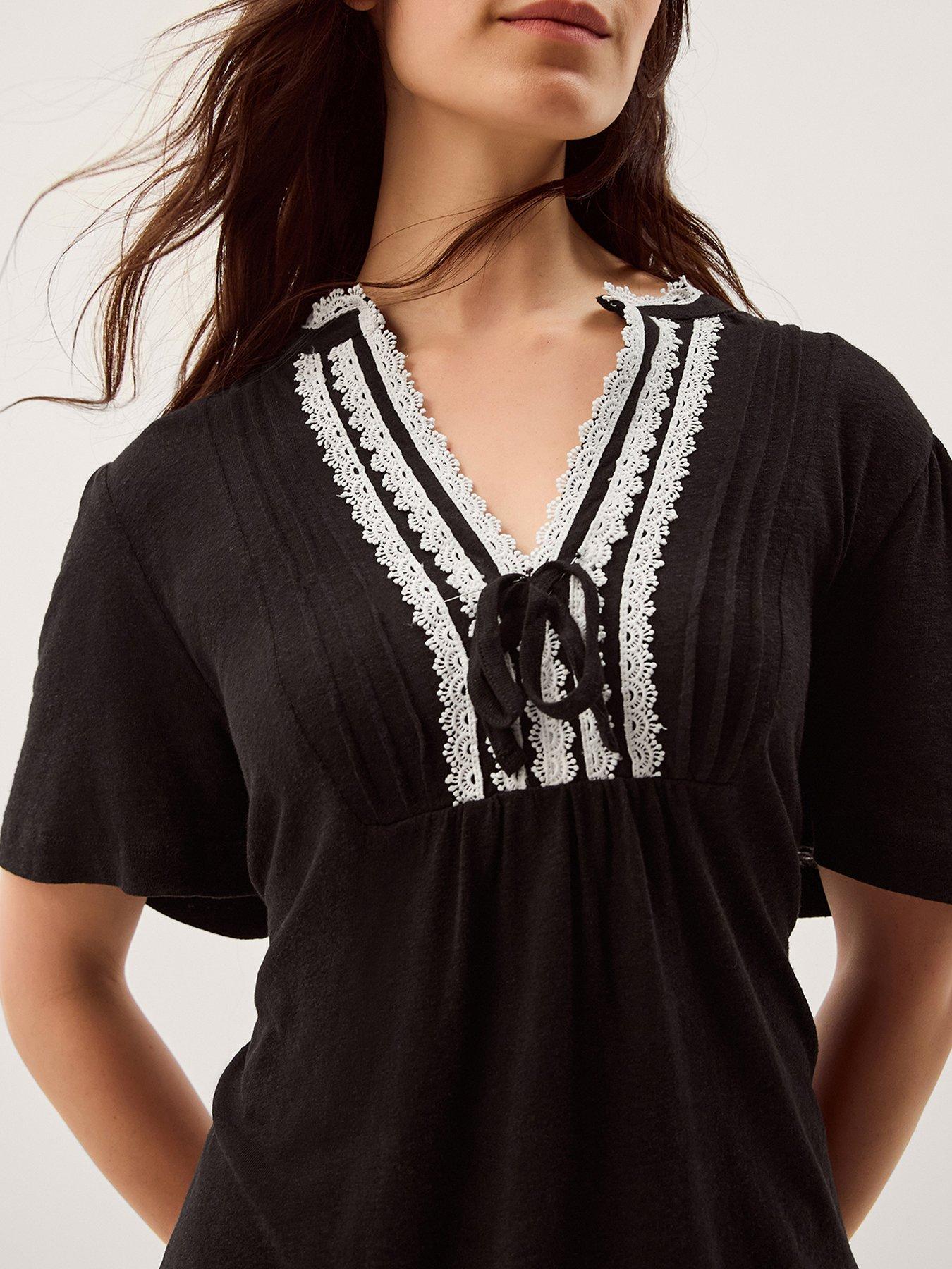 Image 4 of 5 of Monsoon Lucia Lace Trim T Shirt