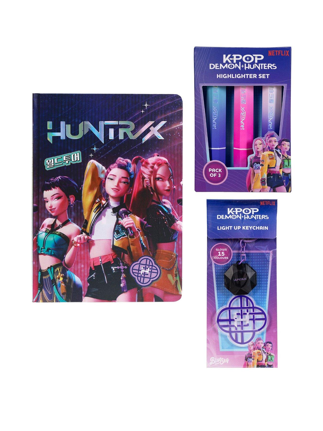 K-Pop Demon Hunters Notebook, Highlighters, And Light Up Keychain Bundle