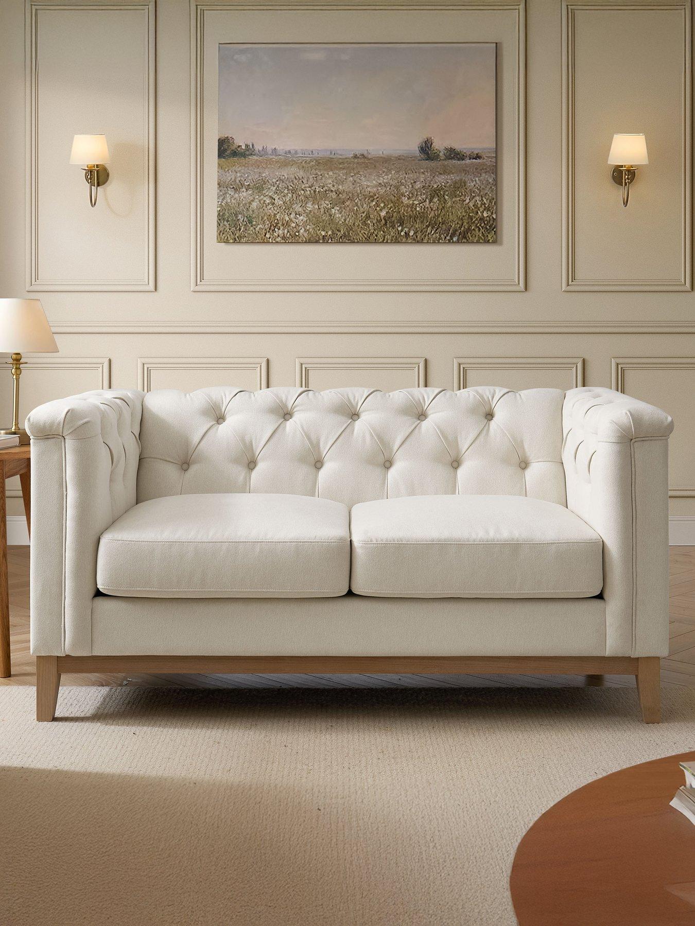 Image 1 of 7 of Dusk Chesterfield Linen 2 Seater Sofa - Cream Linen